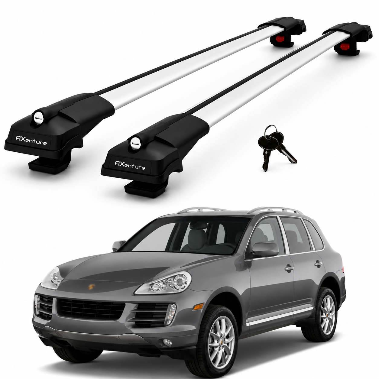 2X Roof Bars for Porsche Cayenne 9Pa 2002–2010 Lockable Roof Rack Cross Bar Grey