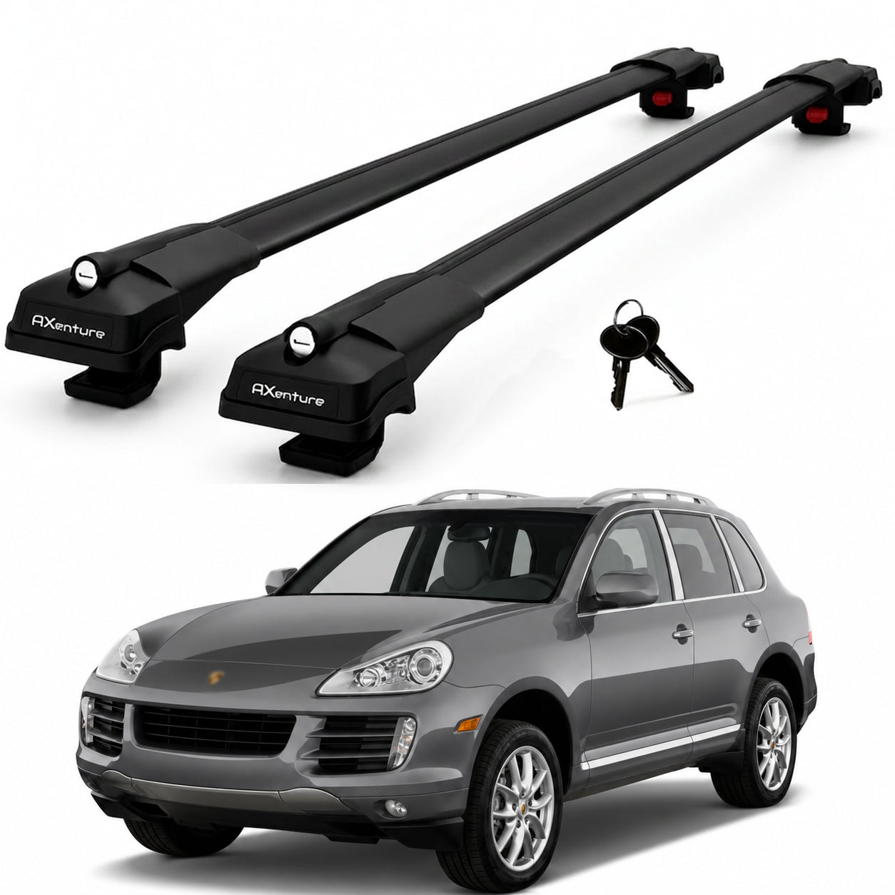 2X Roof Bars for Porsche Cayenne 9Pa 2002–2010 Lockable Roof Rack Black