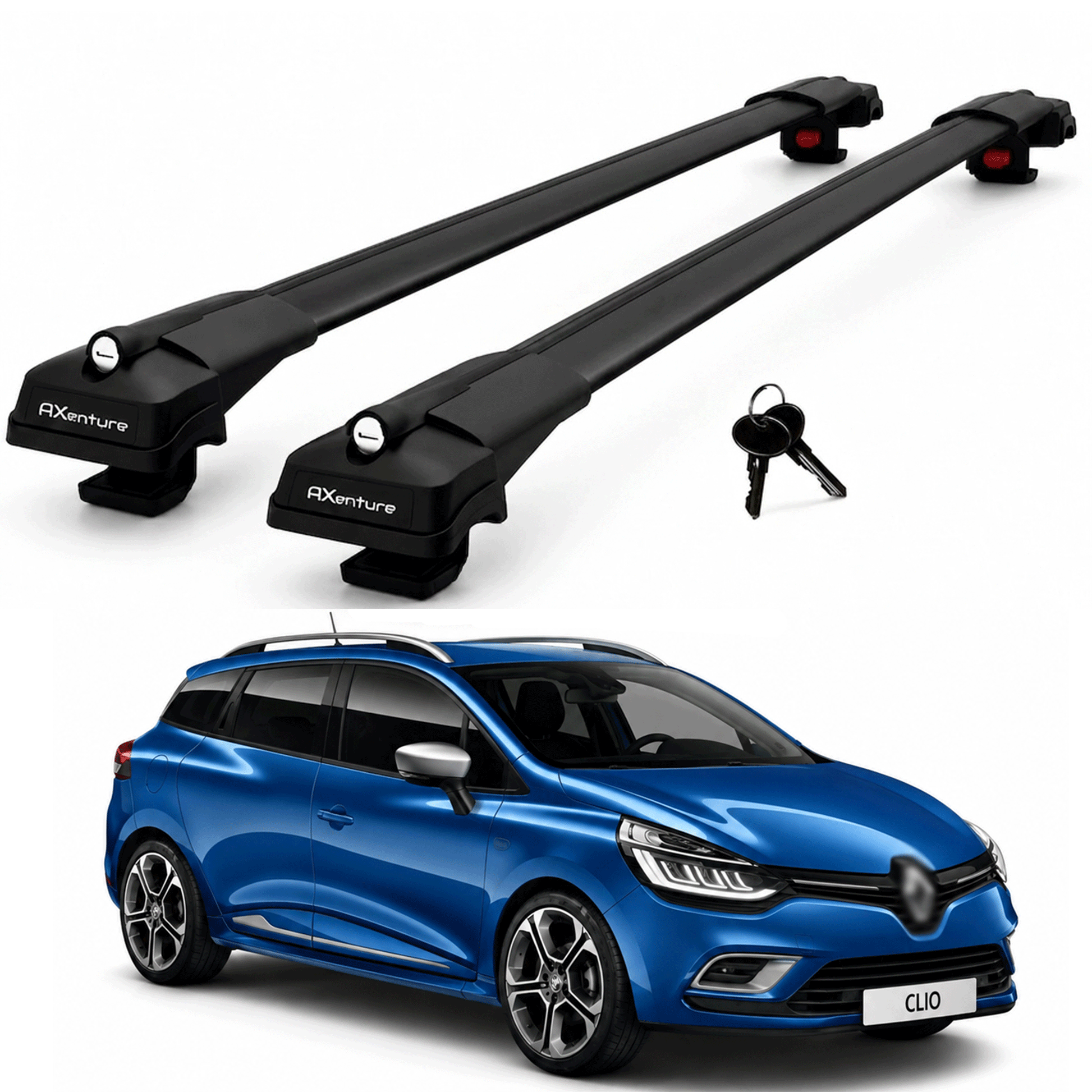 2X Roof Bars for Renault Clio Sporttourer Sw 2013-2020 Lockable Roof Rack Black