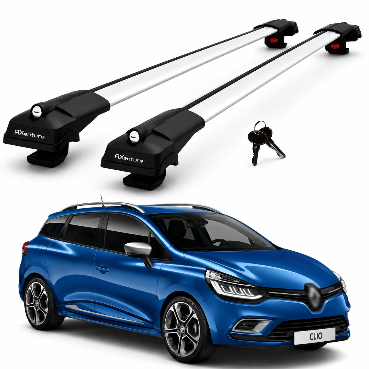 2X Roof Bars for Renault Clio Sporttourer Sw 2013-2020 Lockable Roof Rack Grey