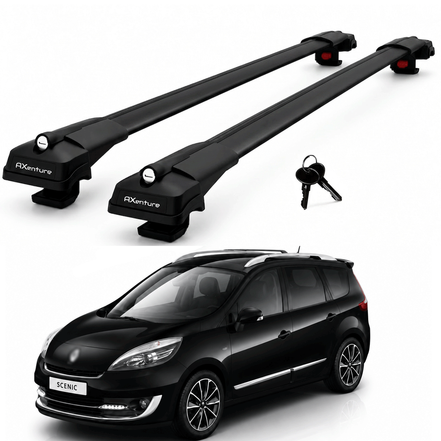 2X Roof Bars for Renault Grand Scenic 2009-2016 Lockable Roof Rack Black