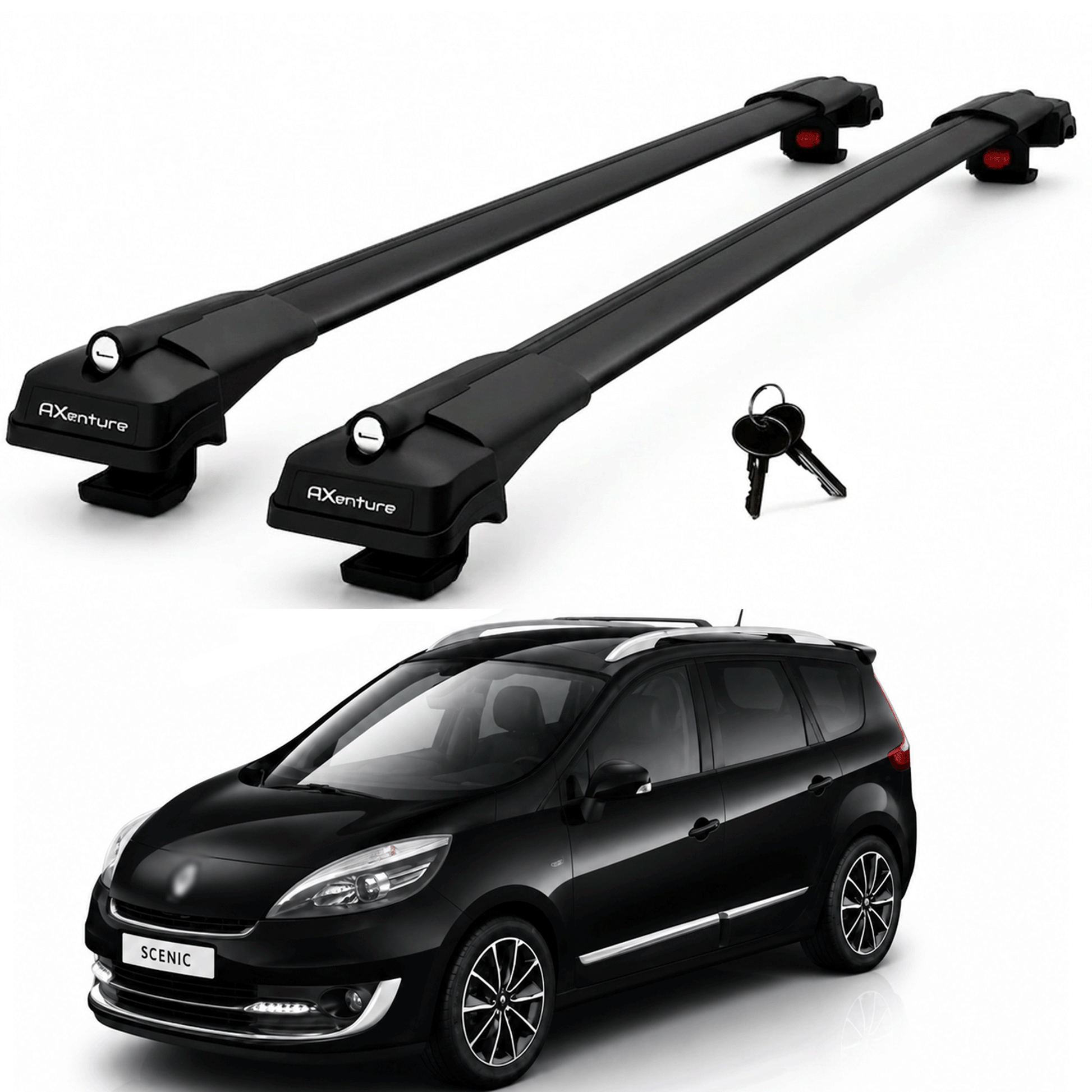 2X Roof Bars for Renault Grand Scenic 2009-2016 Lockable Roof Rack Black