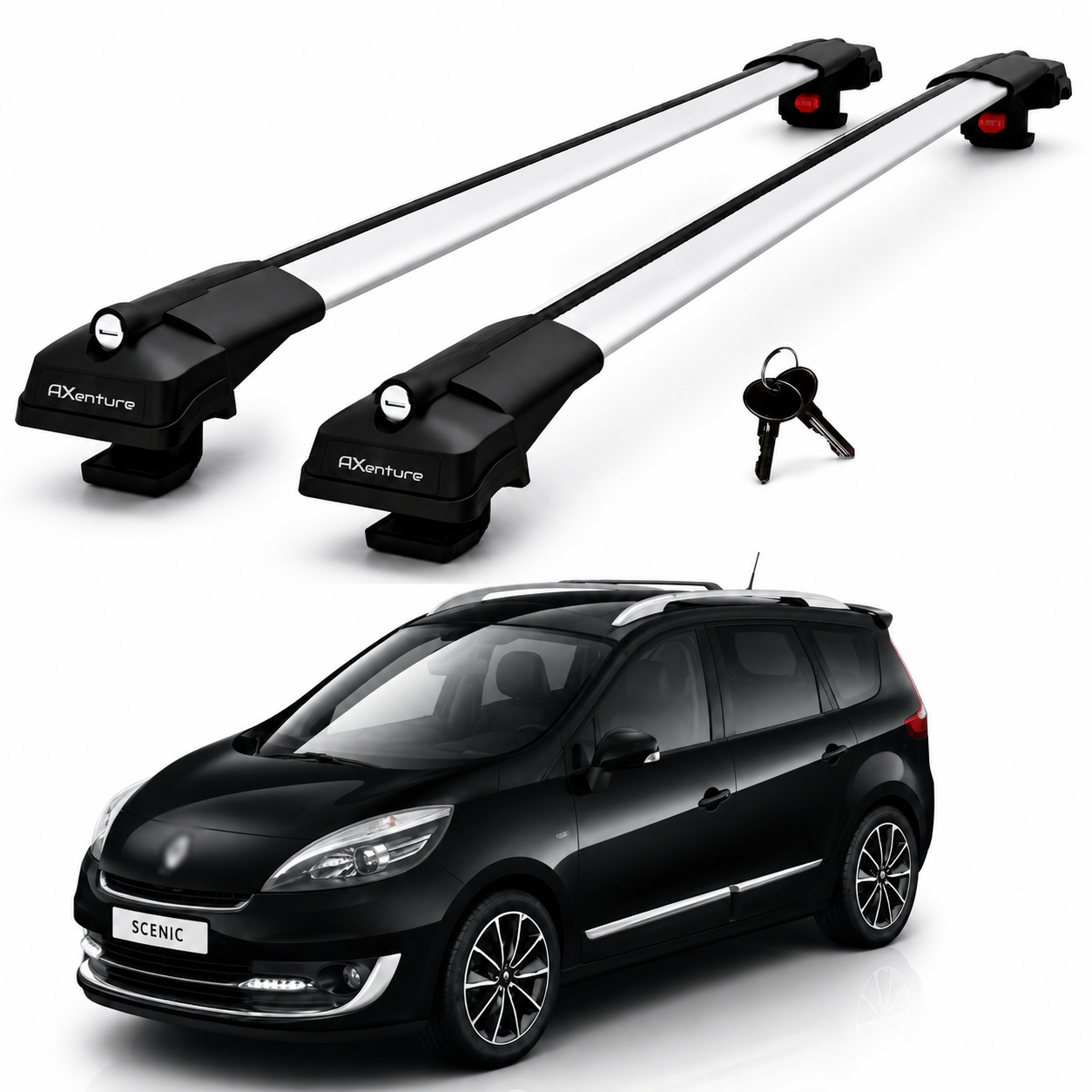 2X Roof Bars for Renault Grand Scenic 2009-2016 Lockable Roof Rack Grey