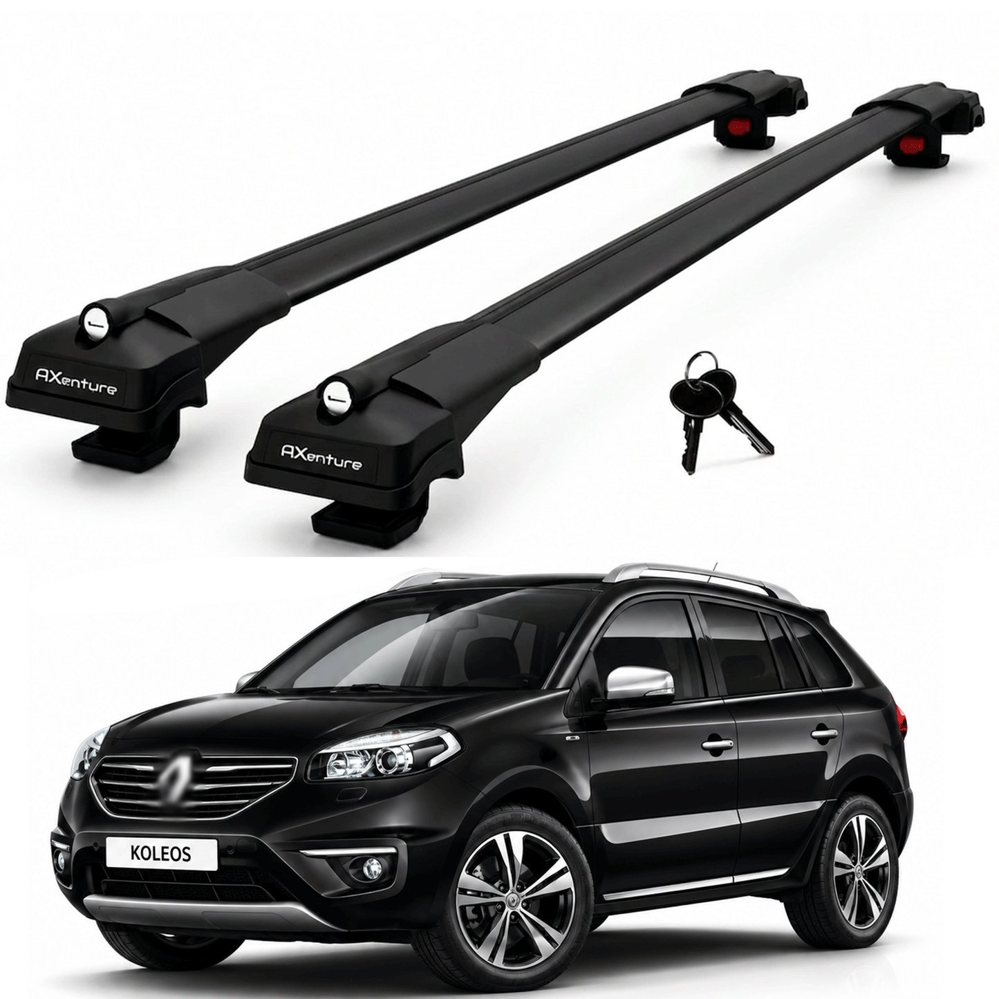 2X Roof Bars for Renault Koleos 2007–2016 Lockable Roof Rack Cross Bars Black
