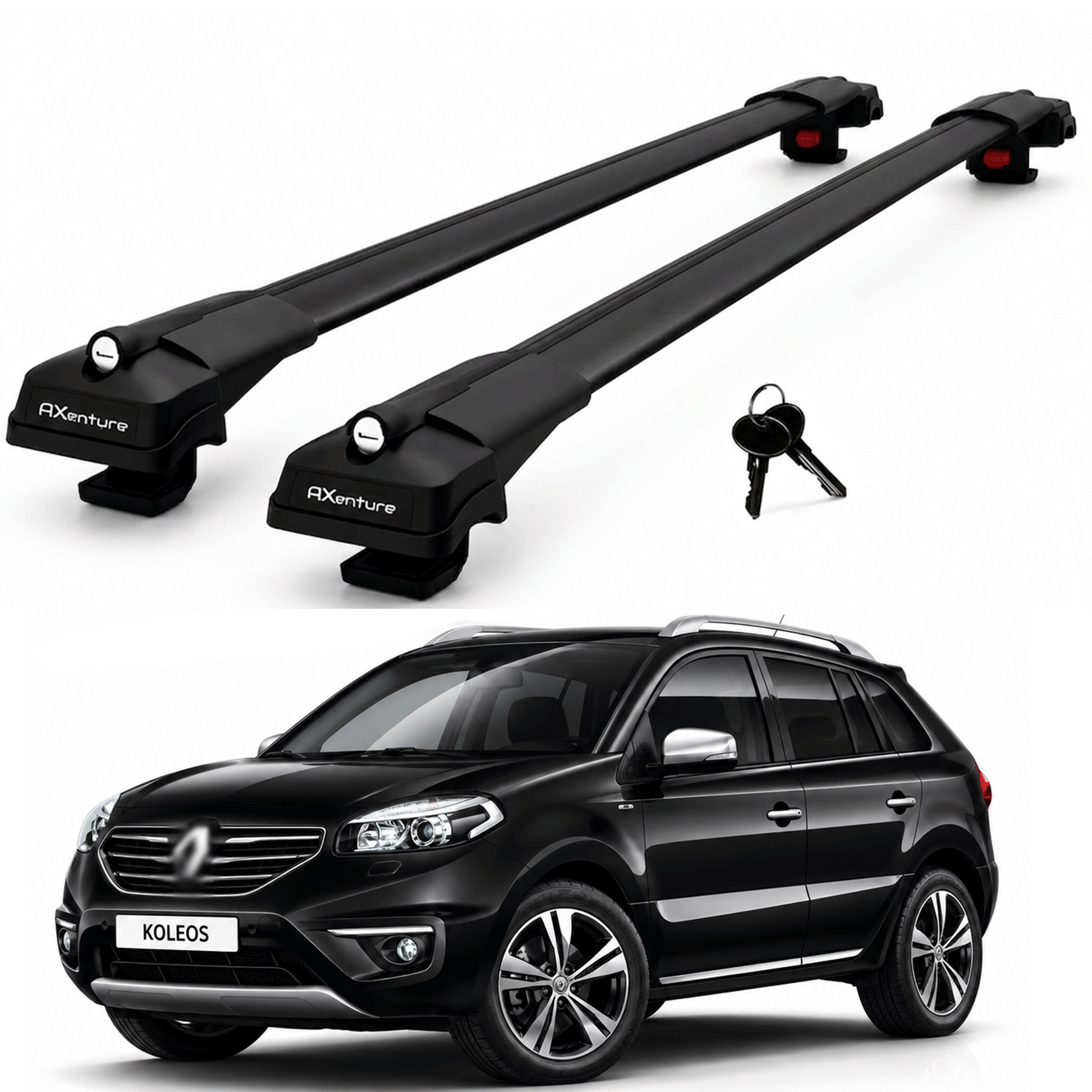 2X Roof Bars for Renault Koleos 2007–2016 Lockable Roof Rack Cross Bars Black