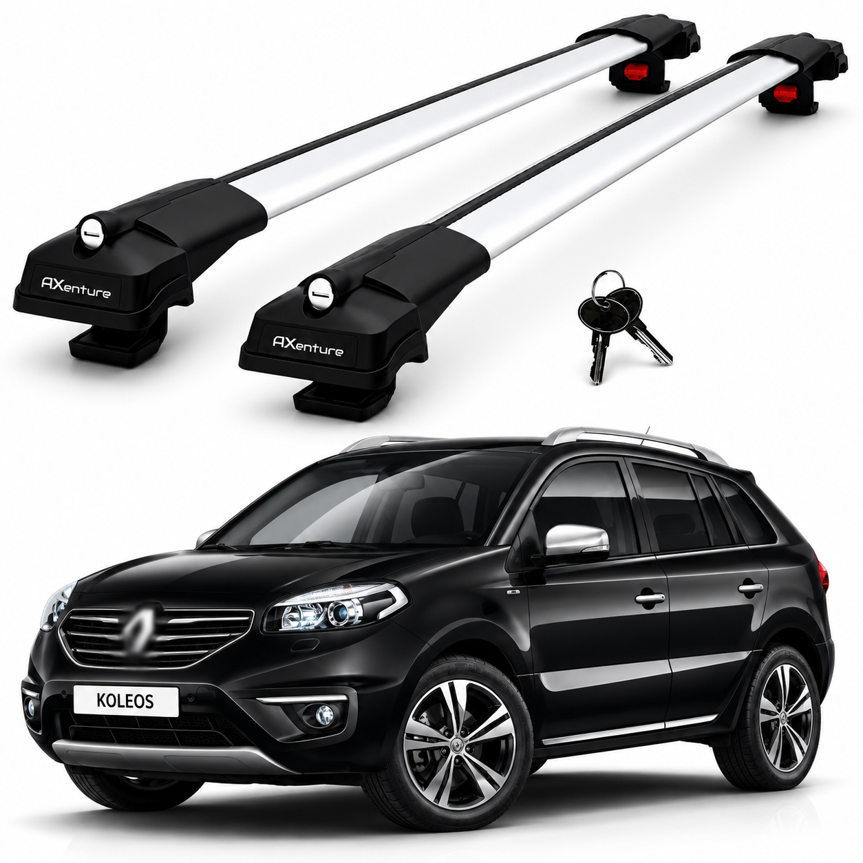 2X Roof Bars for Renault Koleos Mk1 2007–2016 Lockable Roof Rack Cross Bars Grey