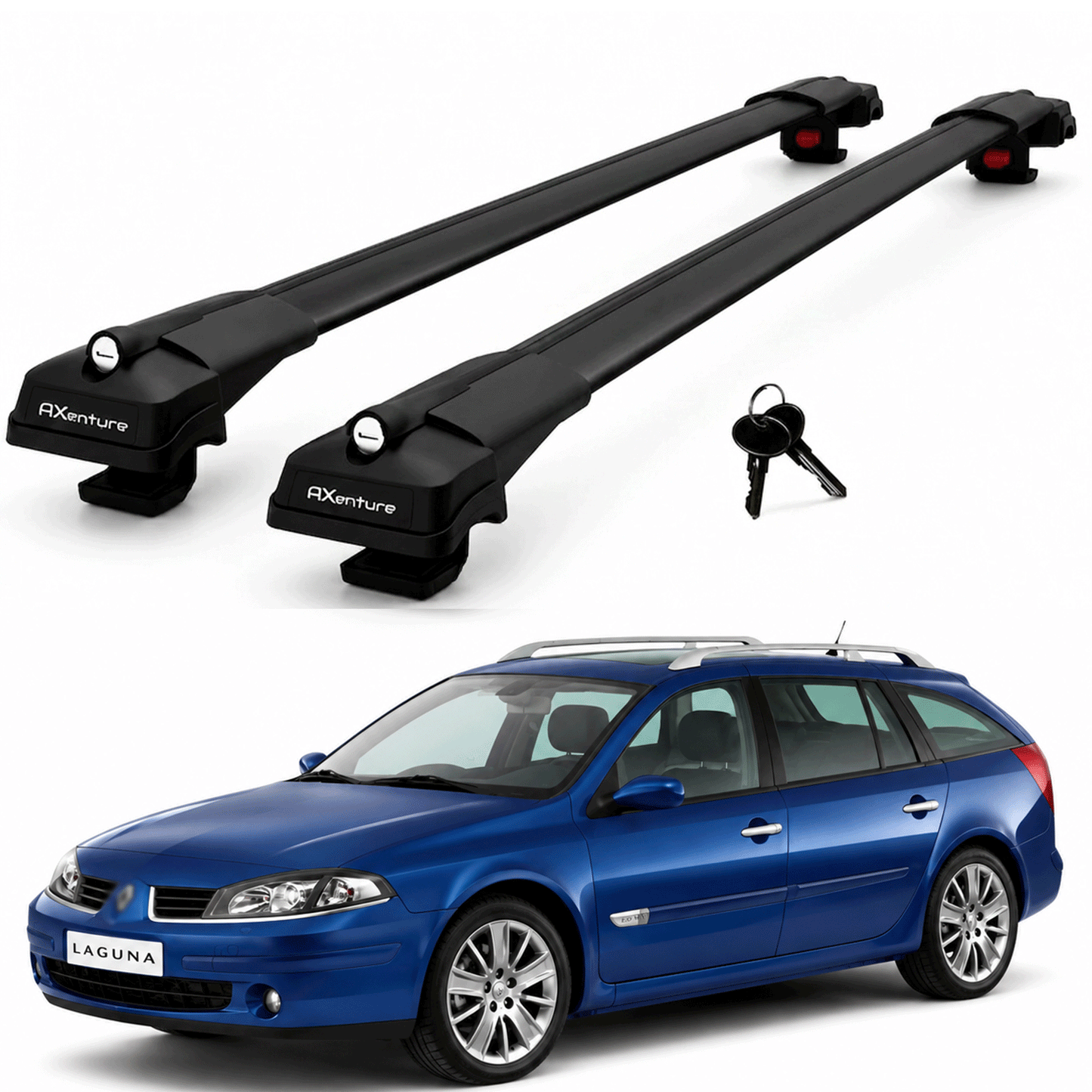 2X Roof Bars for Renault Laguna Sw 2000-2007 Lockable Roof Rack Cross Bars Black
