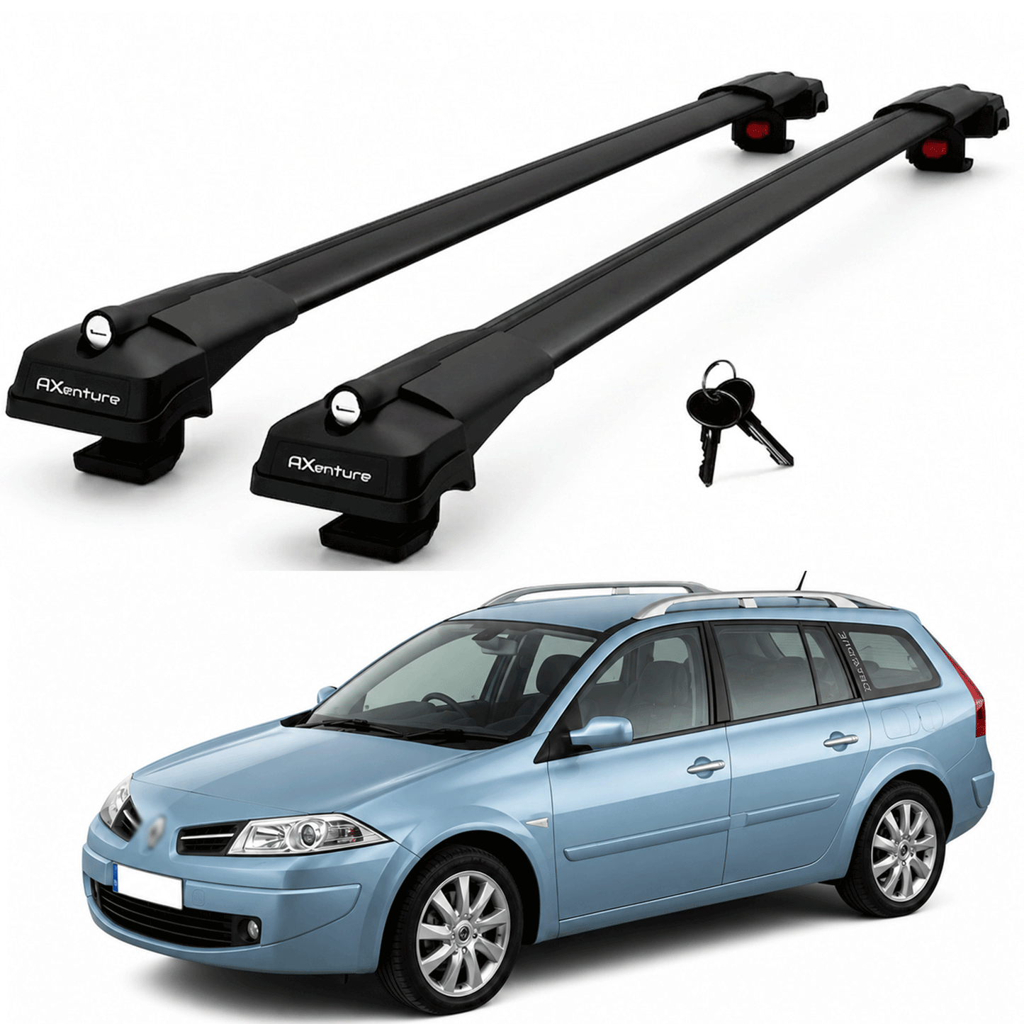 2X Roof Bars for Renault Megane Tourer 2005-2009 Lockable Roof Rack Black
