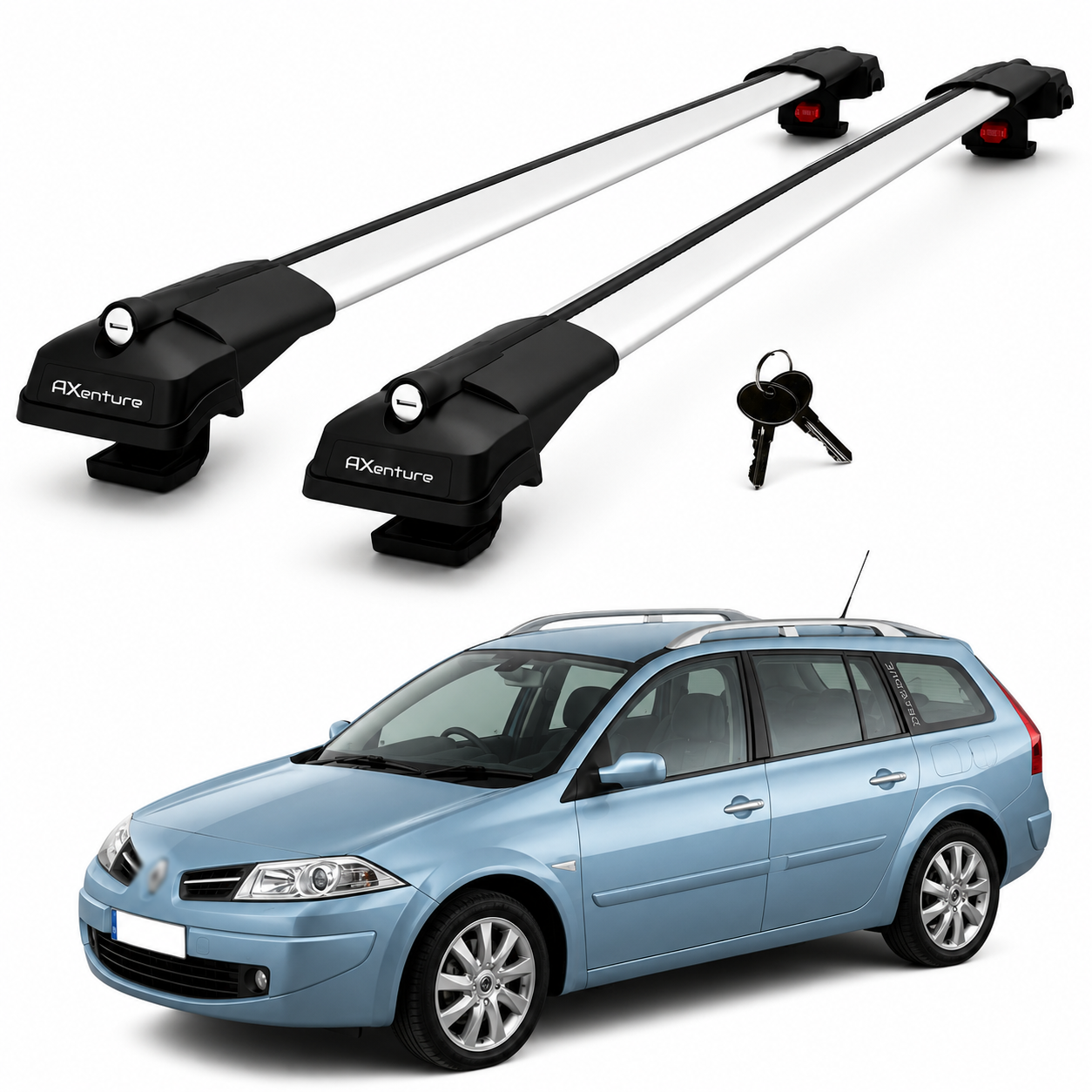 2X Roof Bars for Renault Megane Tourer 2005-2009 Lockable Roof Rack Grey
