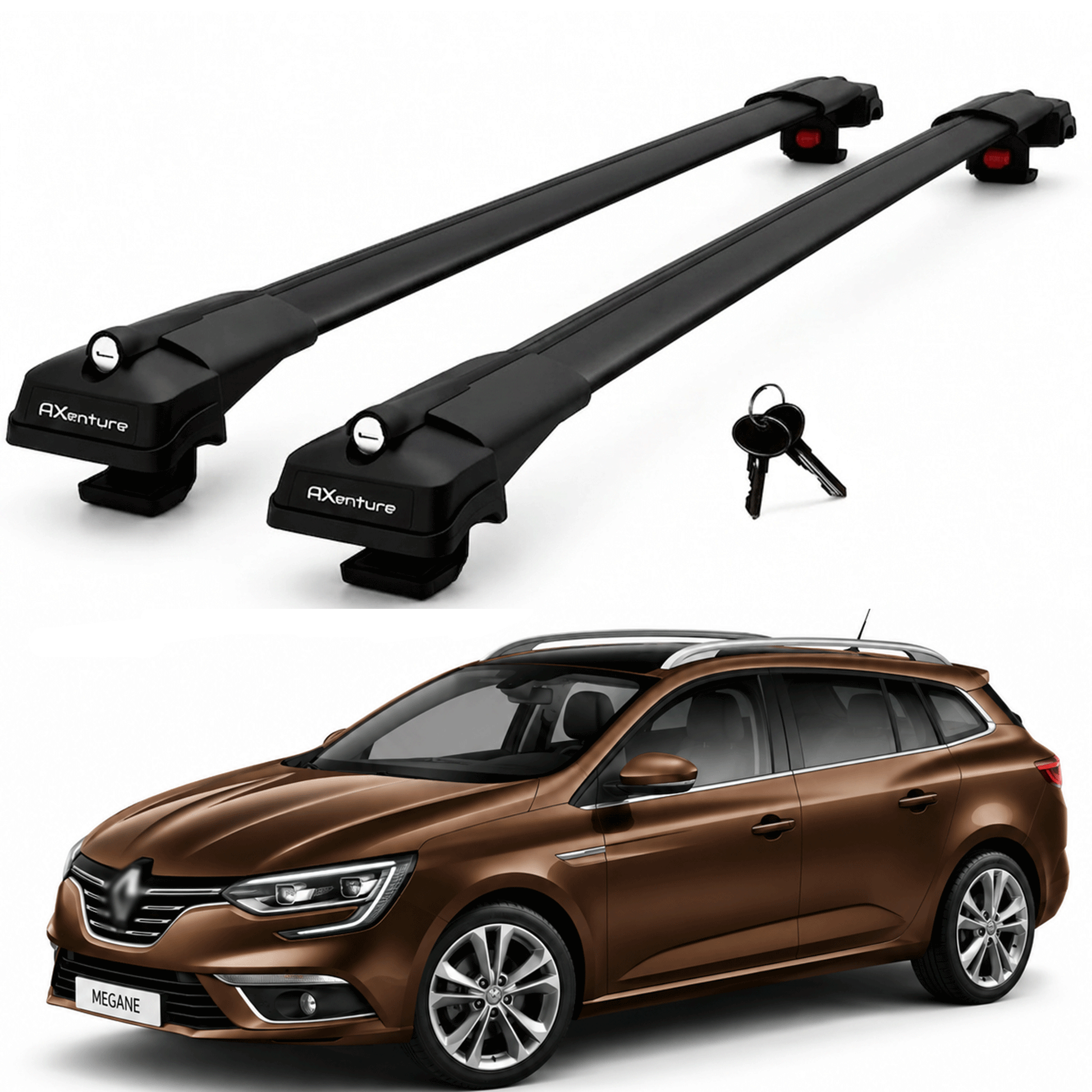 2X Roof Bars for Renault Megane Sport Tourer 2009-2015 Lockable Roof Rack Black