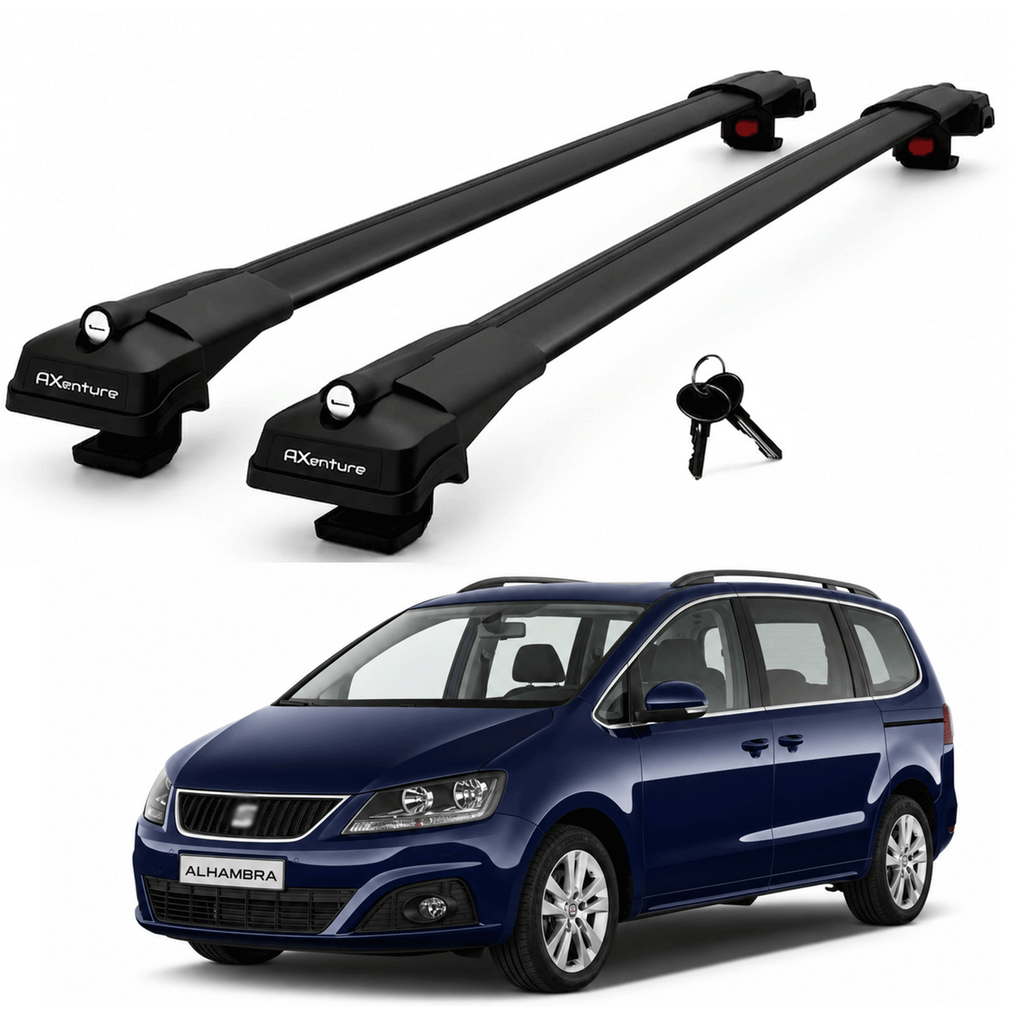 2X Roof Bars for Seat Alhambra 7N 2010–2020 Lockable Roof Rack Cross Bars Black
