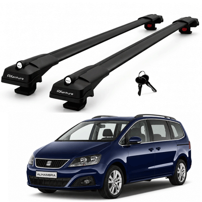 2X Roof Bars for Seat Alhambra 7N 2010–2020 Lockable Roof Rack Cross Bars Black