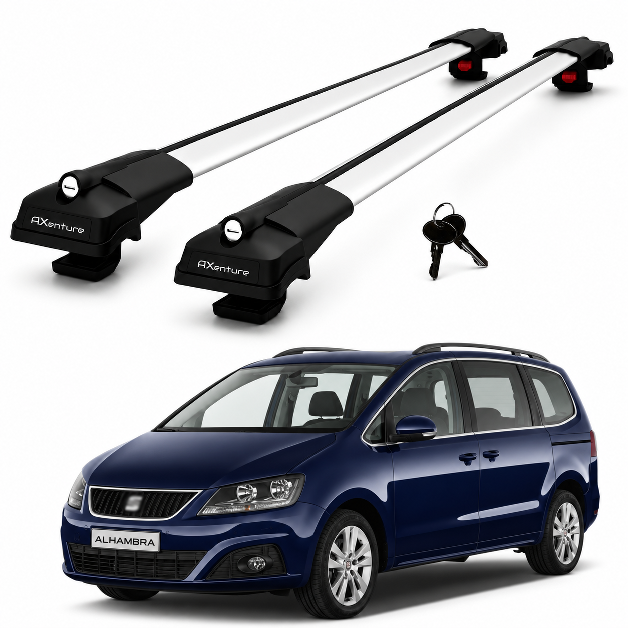 2X Roof Bars for Seat Alhambra 7N 2010–2020 Lockable Roof Rack Cross Bars Grey