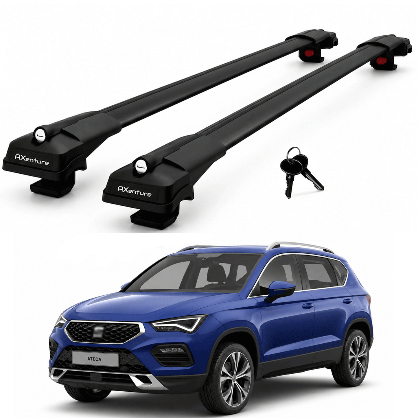 2X Roof Bars for Seat Ateca Kh7 2016-2025 Lockable Roof Rack Cross Bars Black