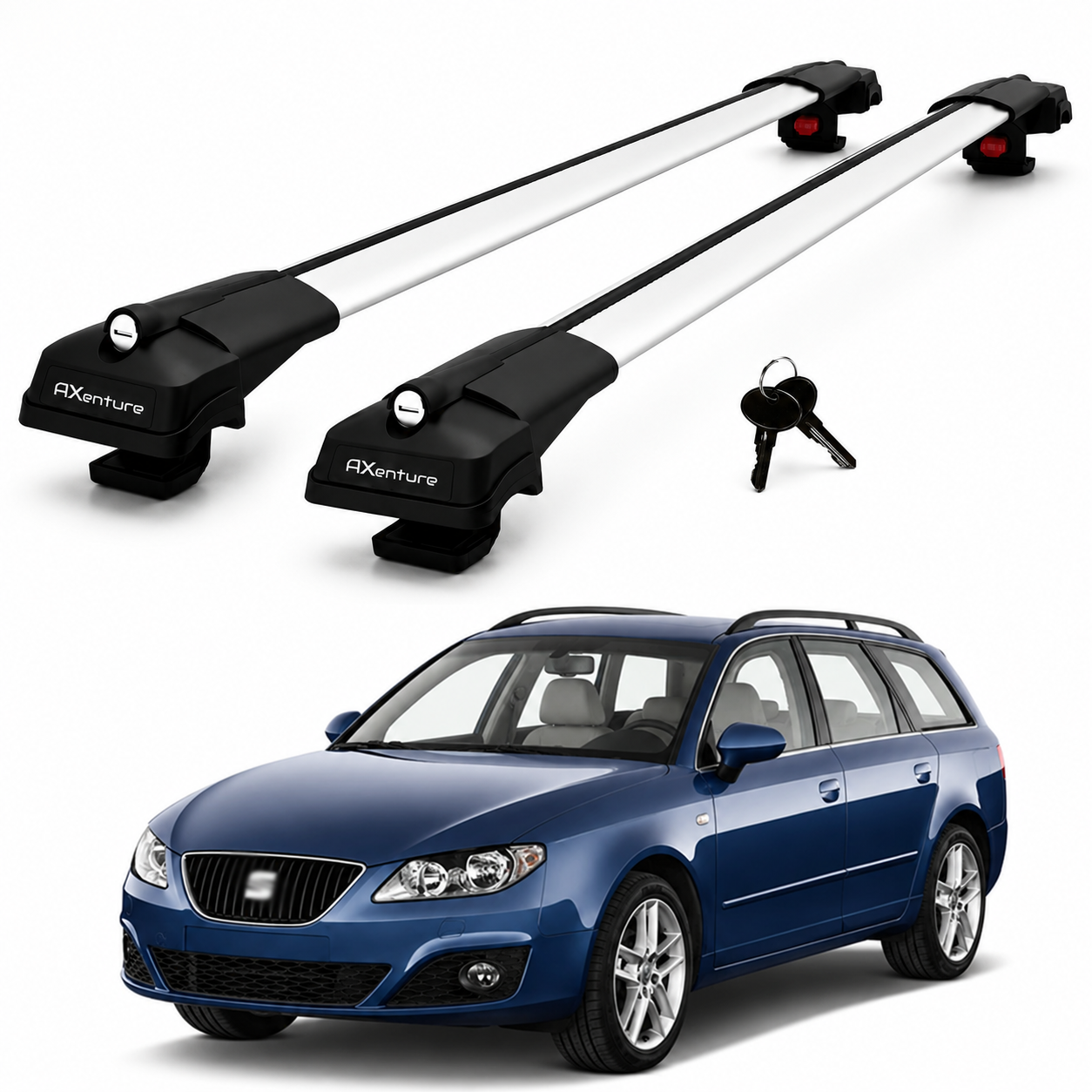 2X Roof Bars for Seat Exeo St 2009-2013 Lockable Roof Rack Cross Bars Grey