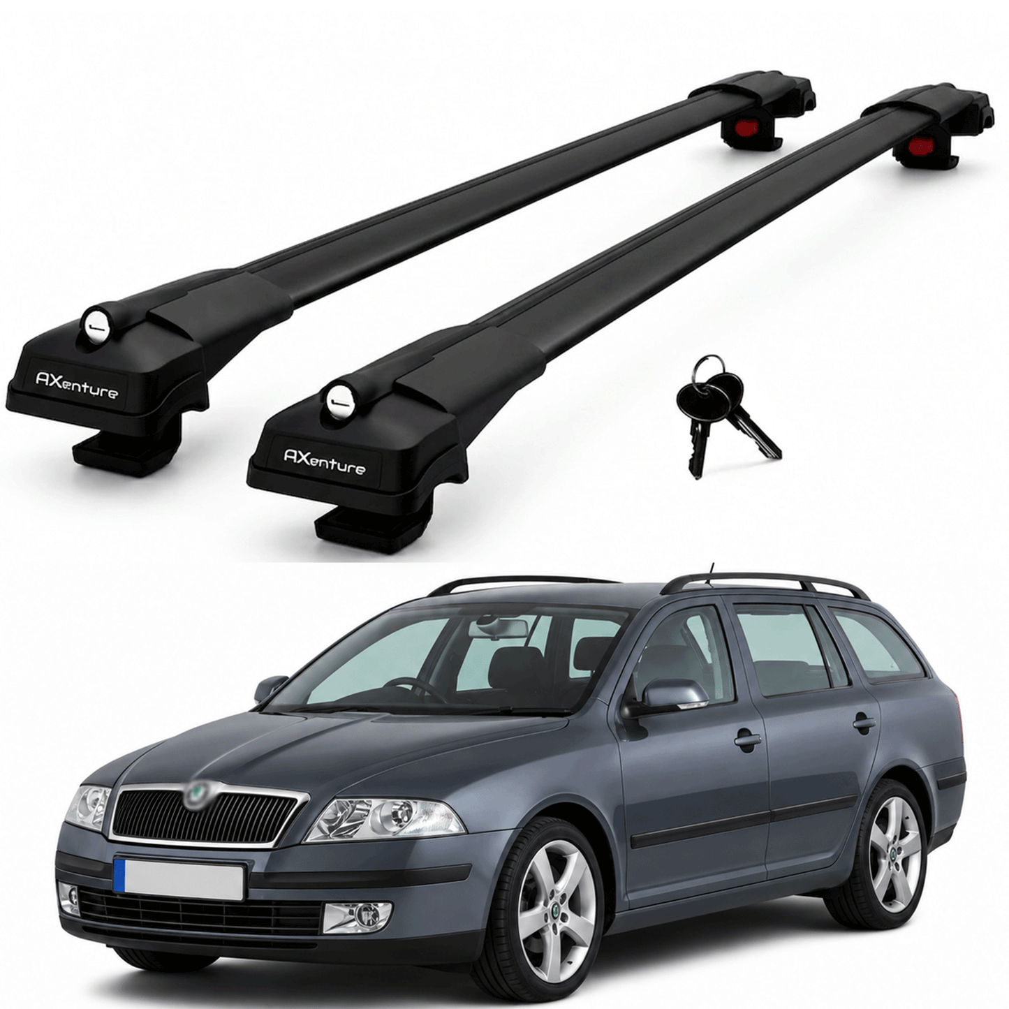 2X Roof Bars for Seat Octavia 1Z Combi 2004-2012 Lockable Roof Rack Black