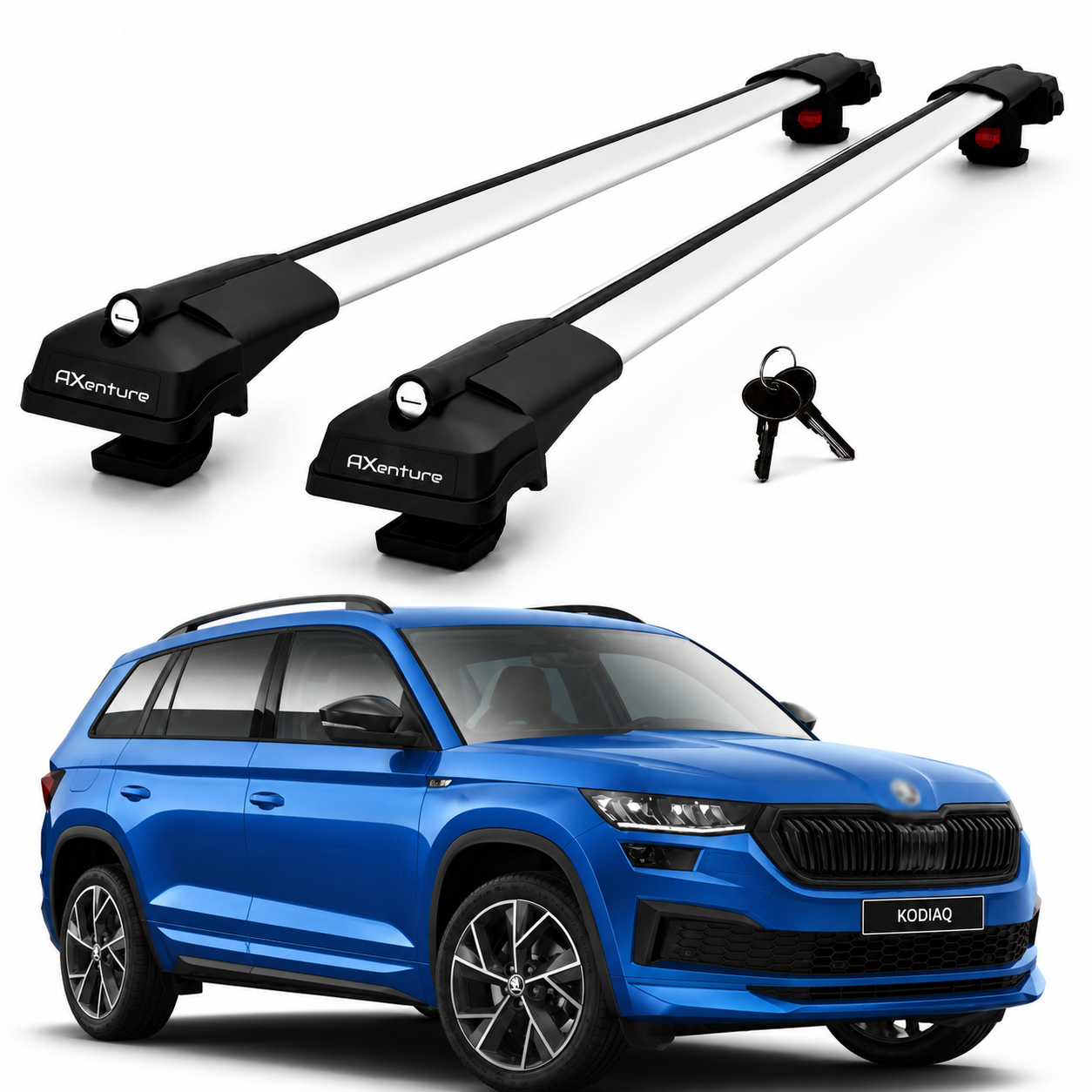 2X Roof Bars for Skoda Kodiaq Ns7 2016-2023 Lockable Roof Rack Cross Bars Grey