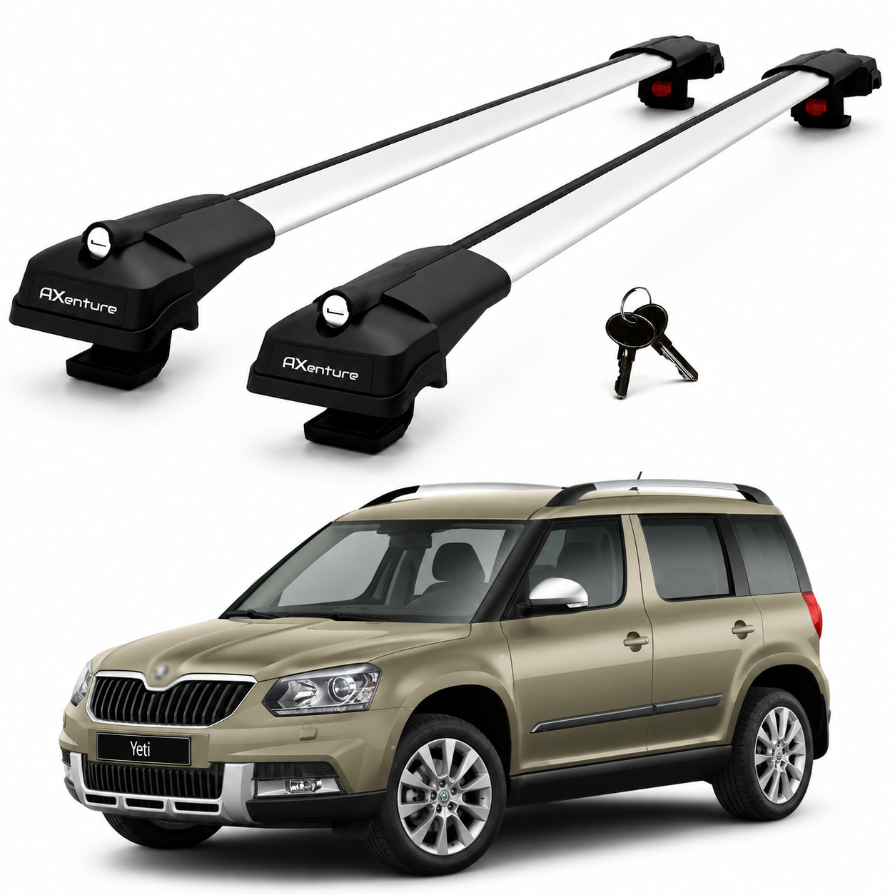 2X Roof Bars for Skoda Yeti 2010-2017 Lockable Roof Rack Cross Bars Grey