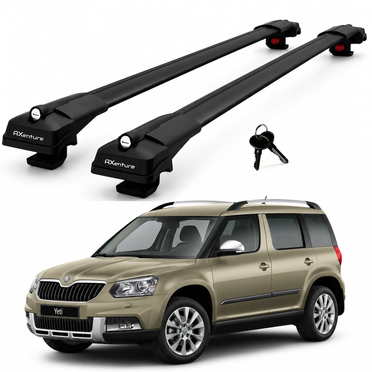 2X Roof Bars for Skoda Yeti 2010-2017 Lockable Roof Rack Cross Bars Black