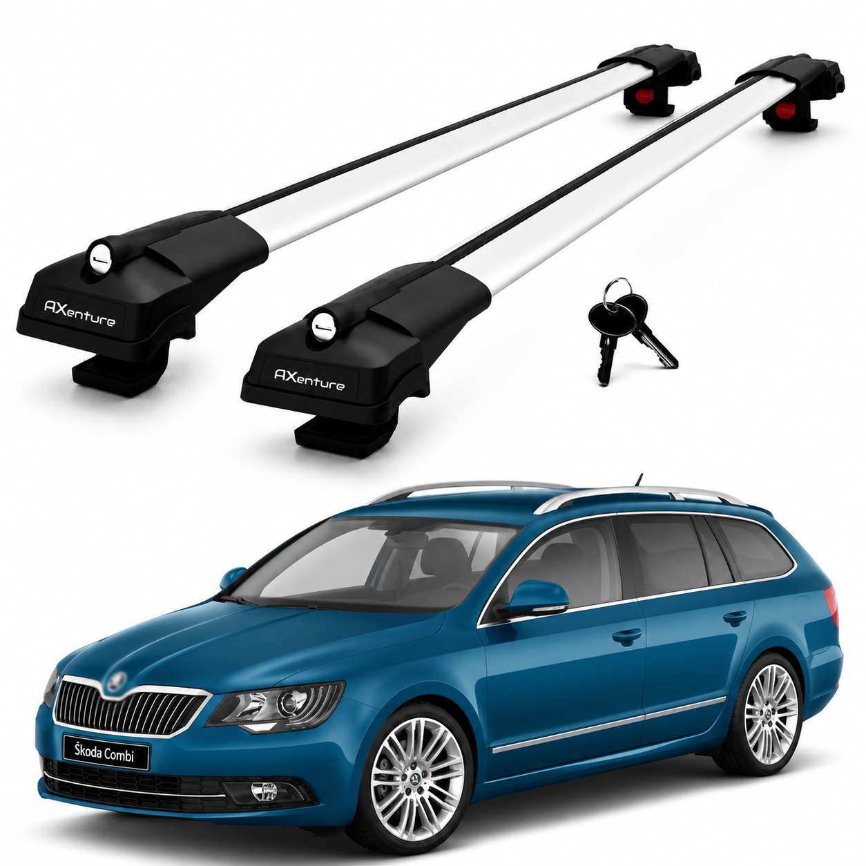 2X Roof Bars for Skoda Suberb B6 Combi 2008-2015 Lockable Roof Rack Grey