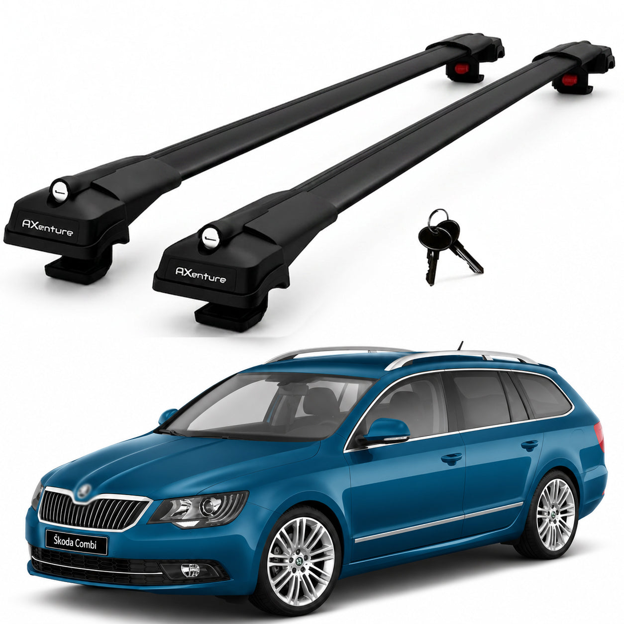 2X Roof Bars for Skoda Suberb B6 Combi 2008-2015 Lockable Roof Rack Black