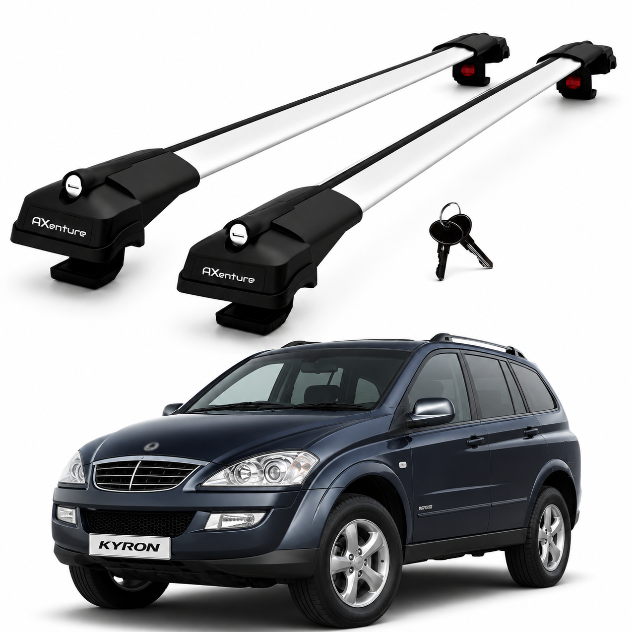 2X Roof Bars for Ssangyong Kyron 2006-2015 Lockable Roof Rack Cross Bars Grey