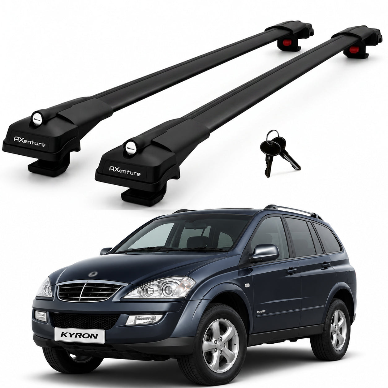 2X Roof Bars for Ssangyong Kyron 2006-2015 Lockable Roof Rack Cross Bars Black