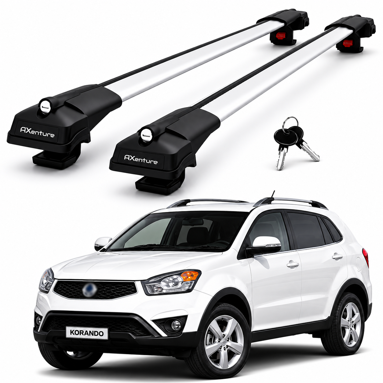 2X Roof Bars for Ssangyong Korando C200 2010–2018 Lockable Roof Rack Grey
