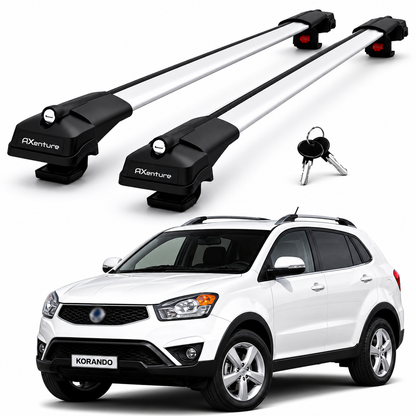 2X Roof Bars for Ssangyong Korando C200 2010–2018 Lockable Roof Rack Grey