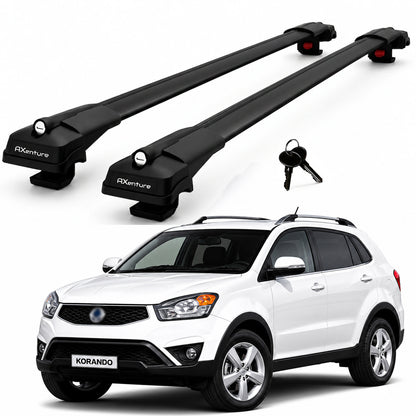 2X Roof Bars for Ssangyong Korando C200 2010–2018 Lockable Roof Rack Black