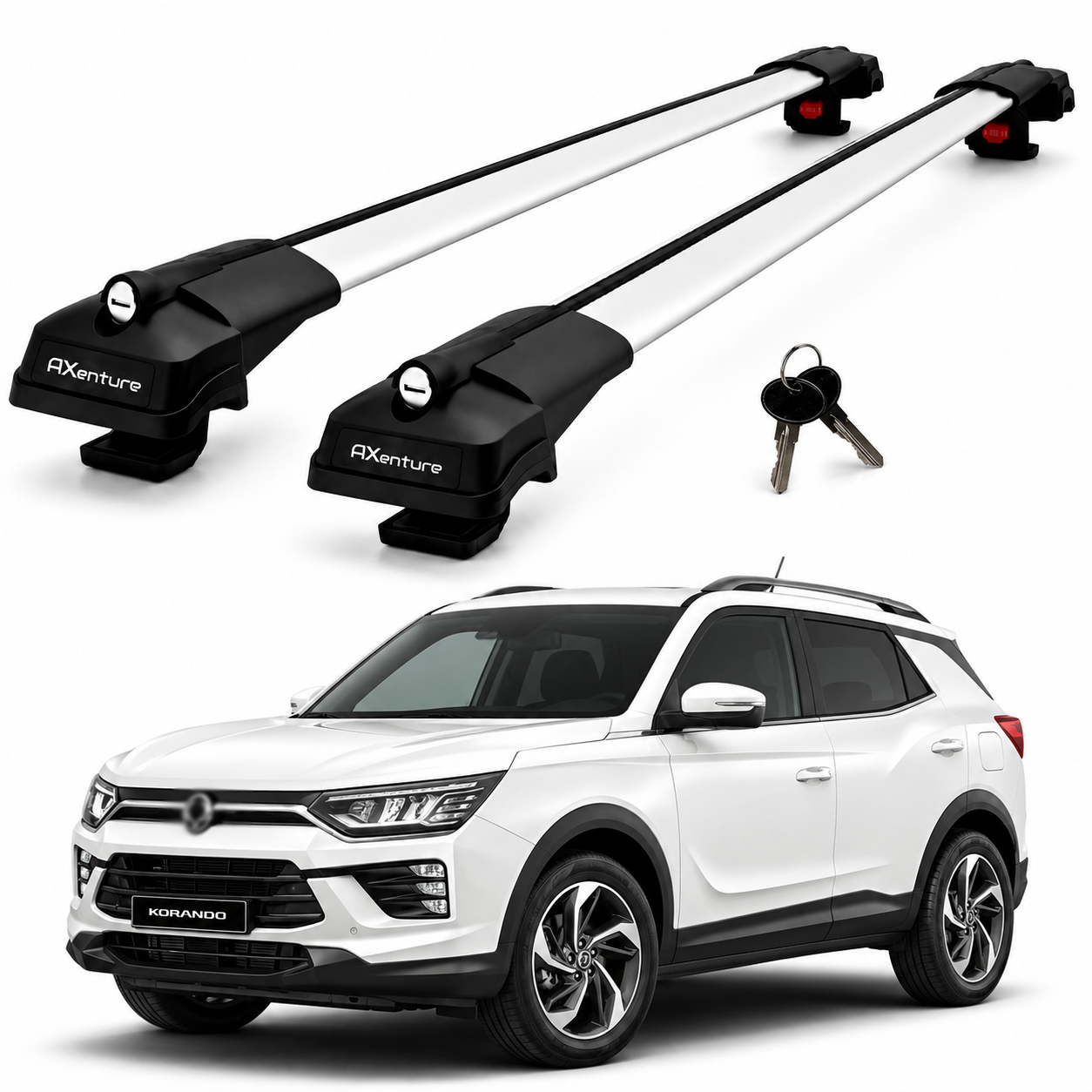 2X Roof Bars for Ssangyong Korando C300 2019-2023 Lockable Roof Rack Grey