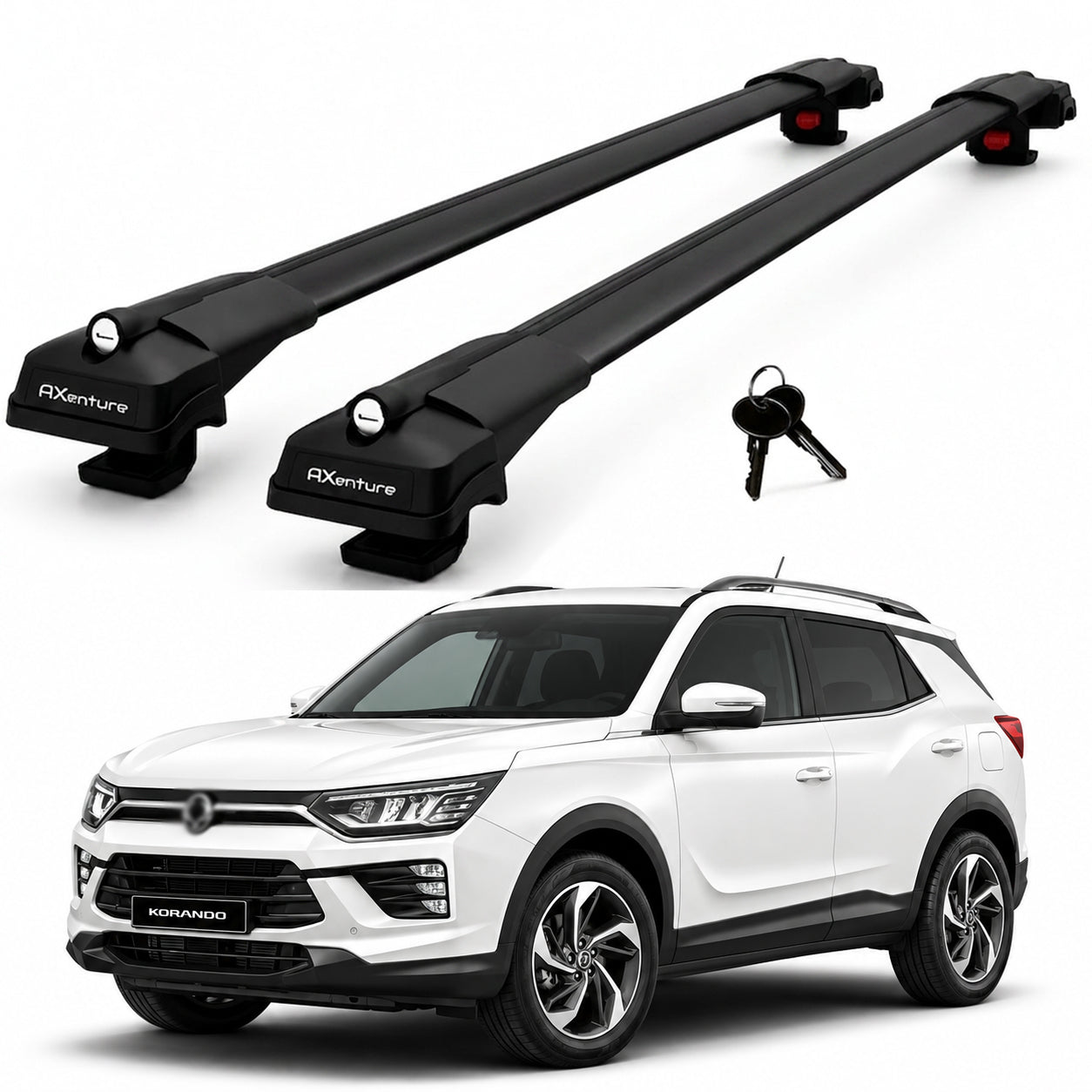 2X Roof Bars for Ssangyong Korando C300 2019-2023 Lockable Roof Rack Black