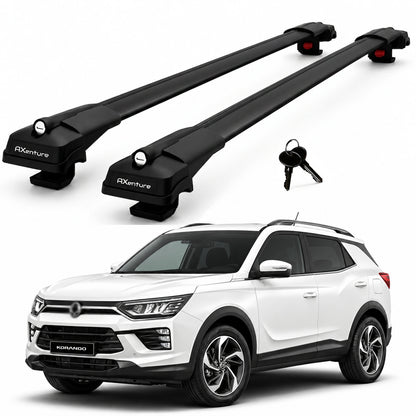 2X Roof Bars for Ssangyong Korando C300 2019-2023 Lockable Roof Rack Black