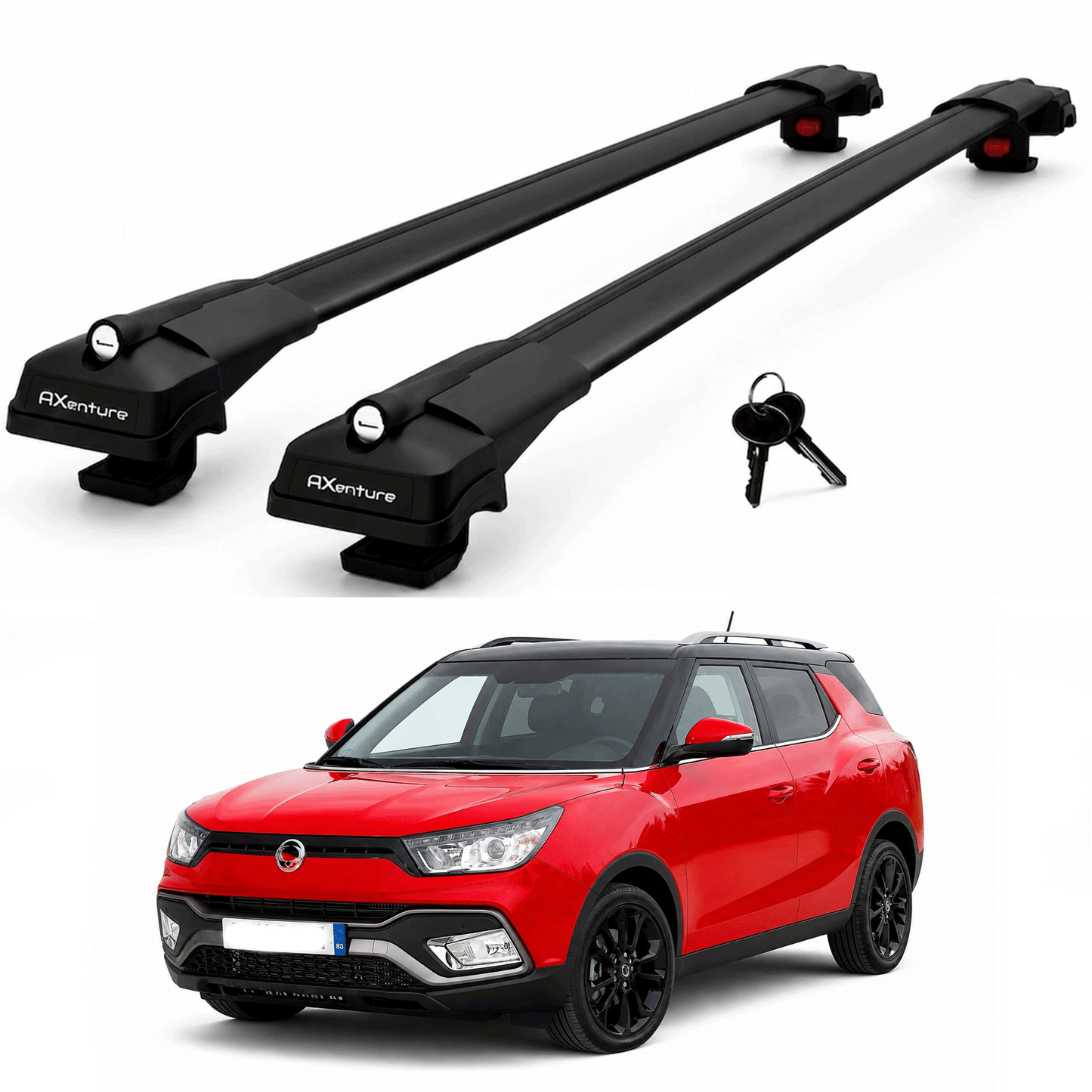 2X Roof Bars for Ssangyong Tivoli Xlv 2016-2023 Lockable Roof Rack Black