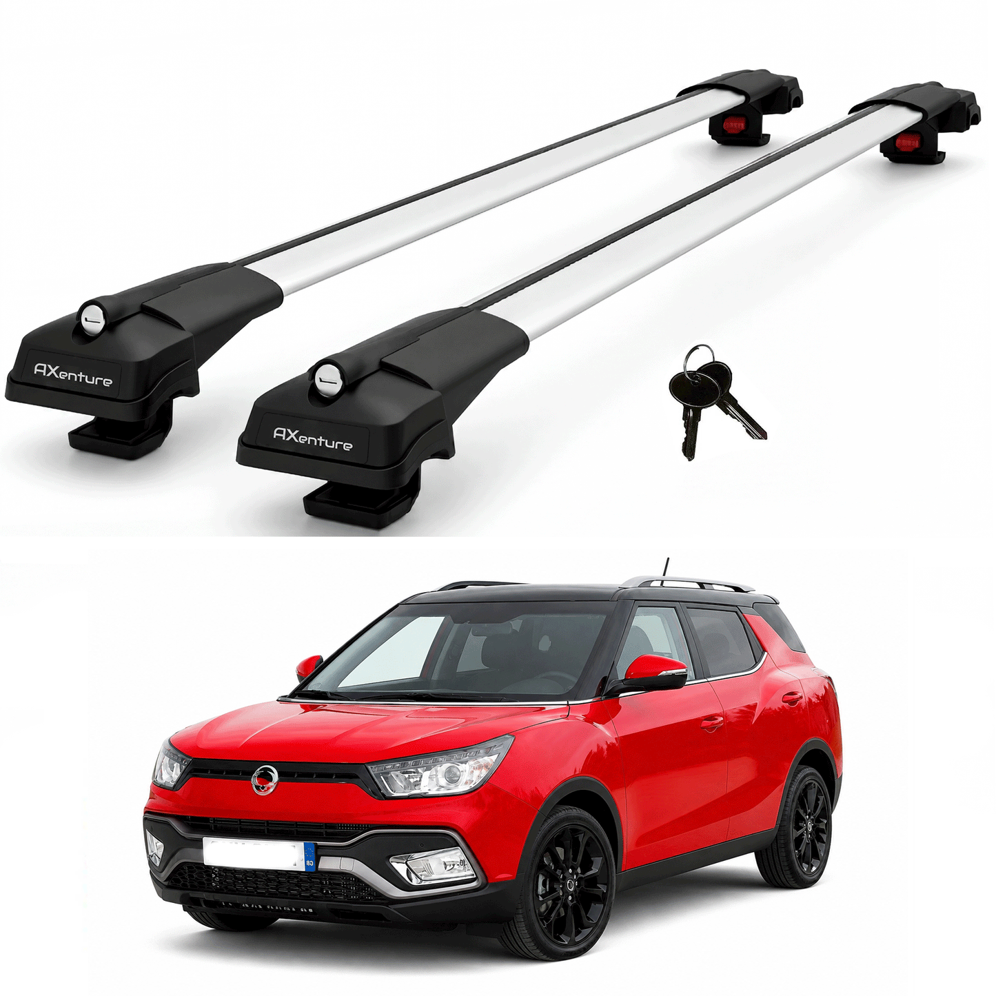 2X Roof Bars for Ssangyong Tivoli 2016-2023 Lockable Roof Rack Cross Bars Grey