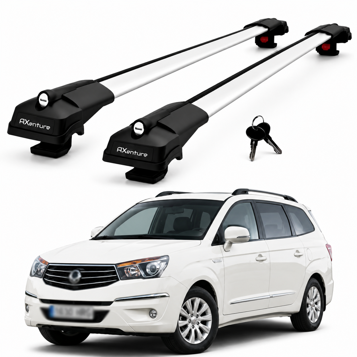 2X Roof Bars for Ssangyong Turismo 2013-2019 Lockable Roof Rack Cross Bars Grey