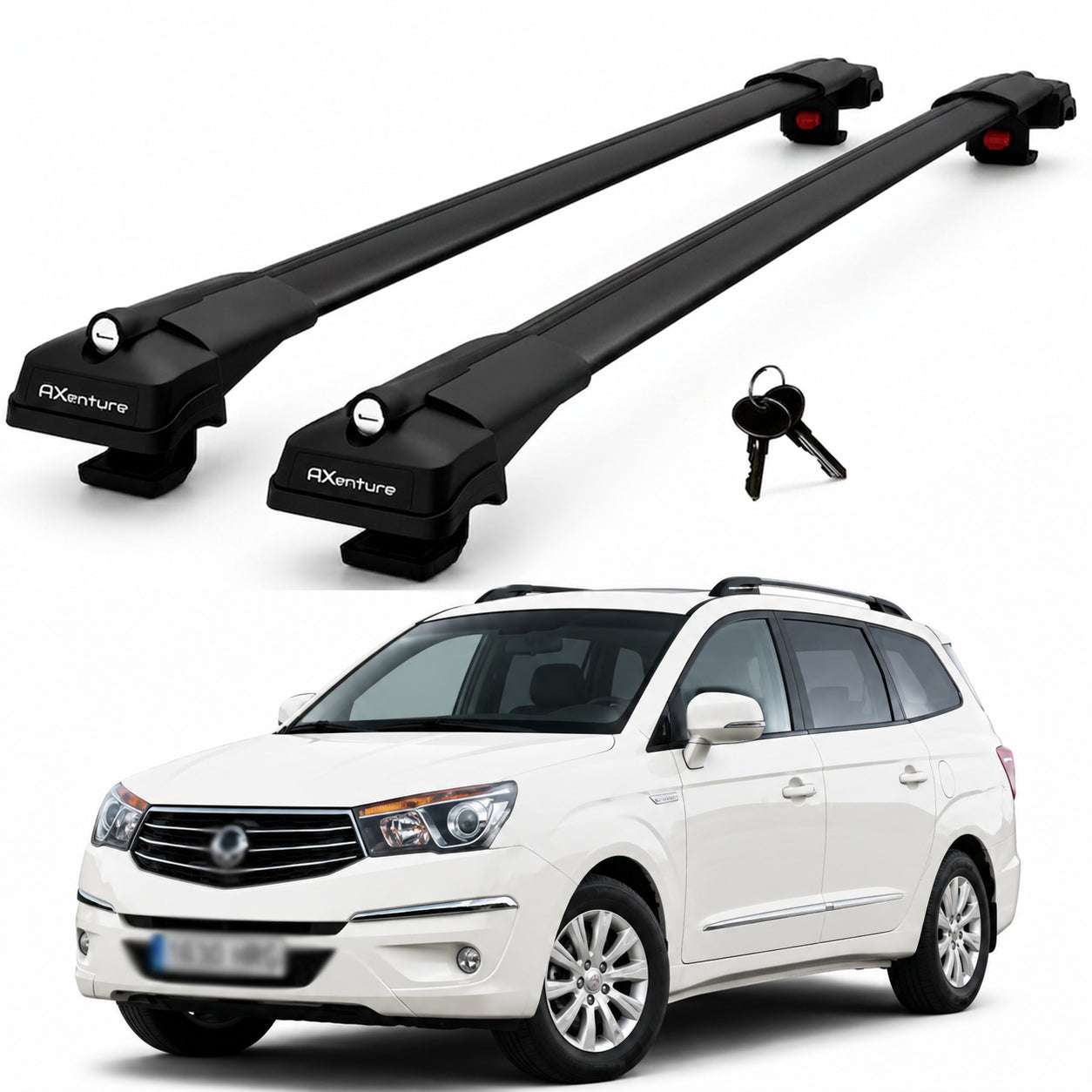 2X Roof Bars for Ssangyong Turismo 2013-2019 Lockable Roof Rack Cross Bars Black