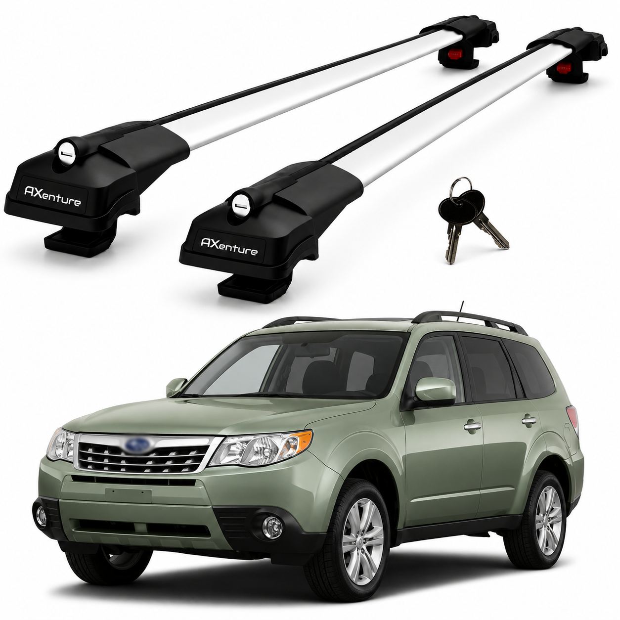 2X Roof Bars for Subaru Forester Sh 2008-2013 Lockable Roof Rack Cross Bars Grey