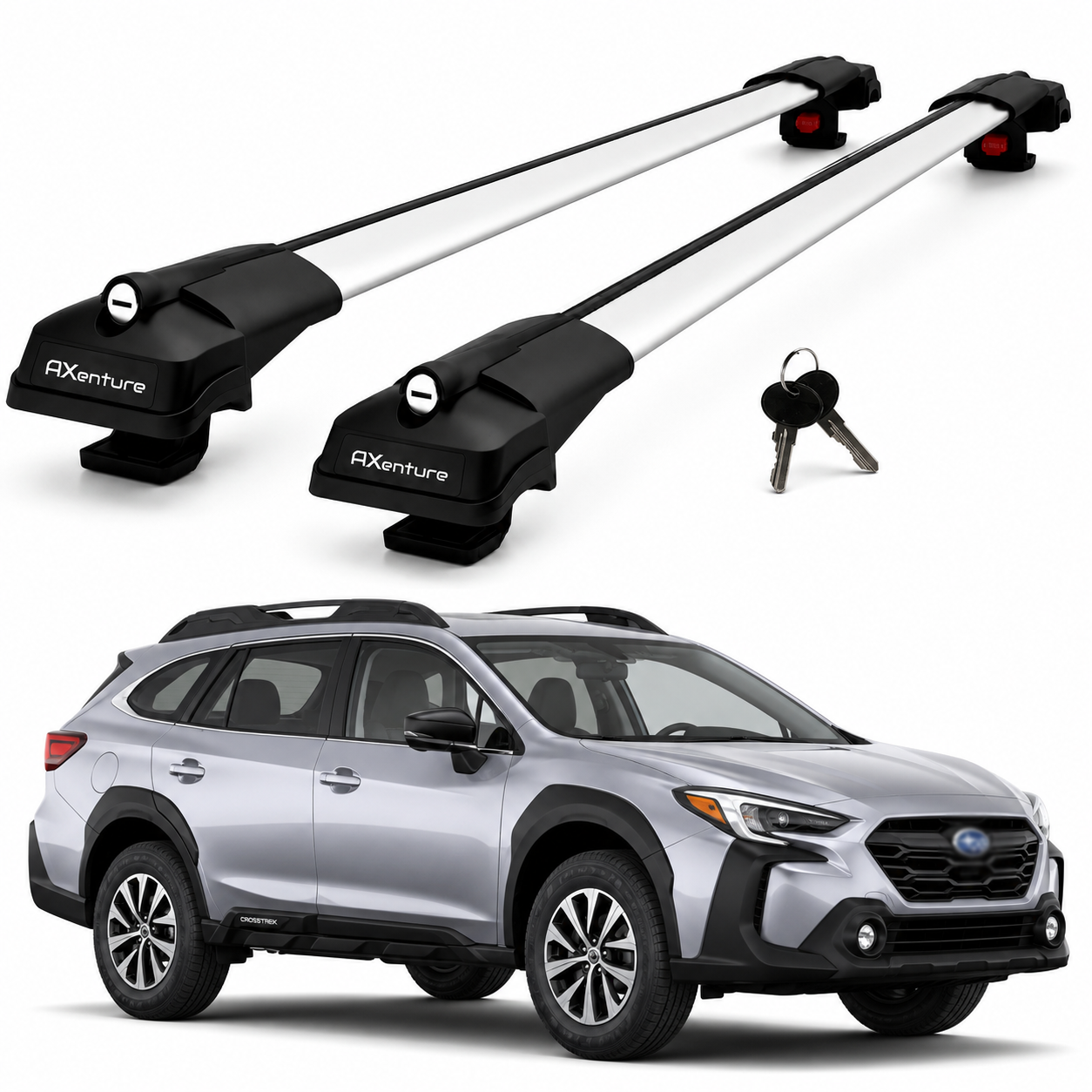 2X Roof Bars for Subaru Outback Wilderness 2021-2023 Lockable Roof Rack Grey