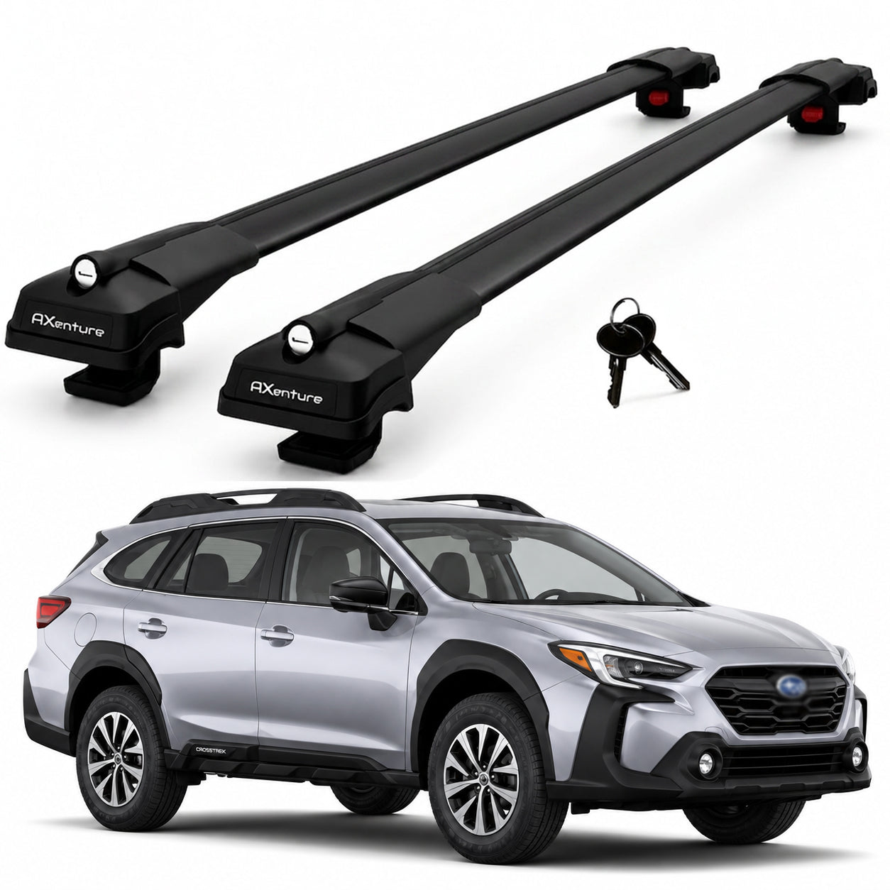 2X Roof Bars for Subaru Outback Wilderness 2021-2023 Lockable Roof Rack Black