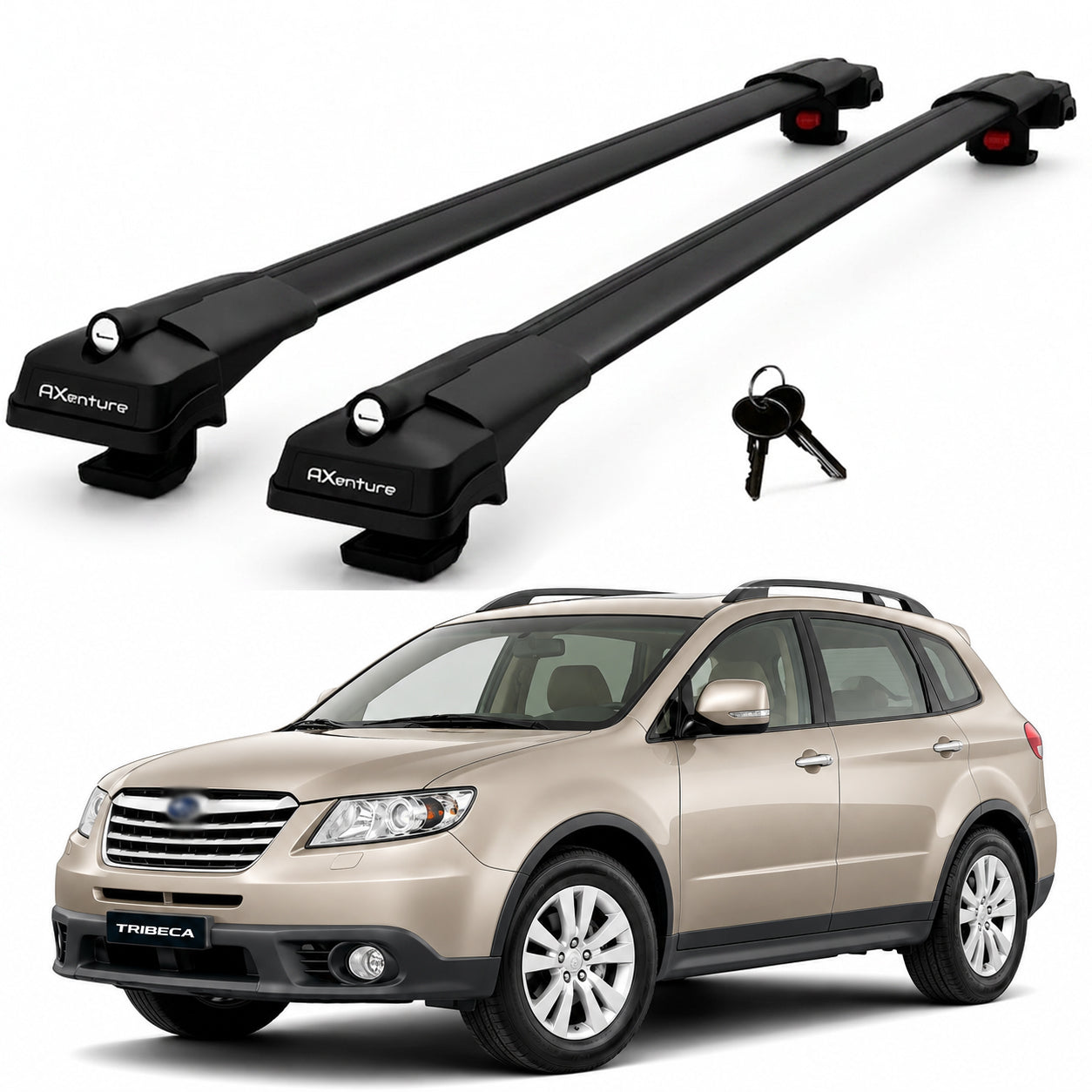 2X Roof Bars for Subaru Tribeca 2006-2014 Lockable Roof Rack Cross Bars Black