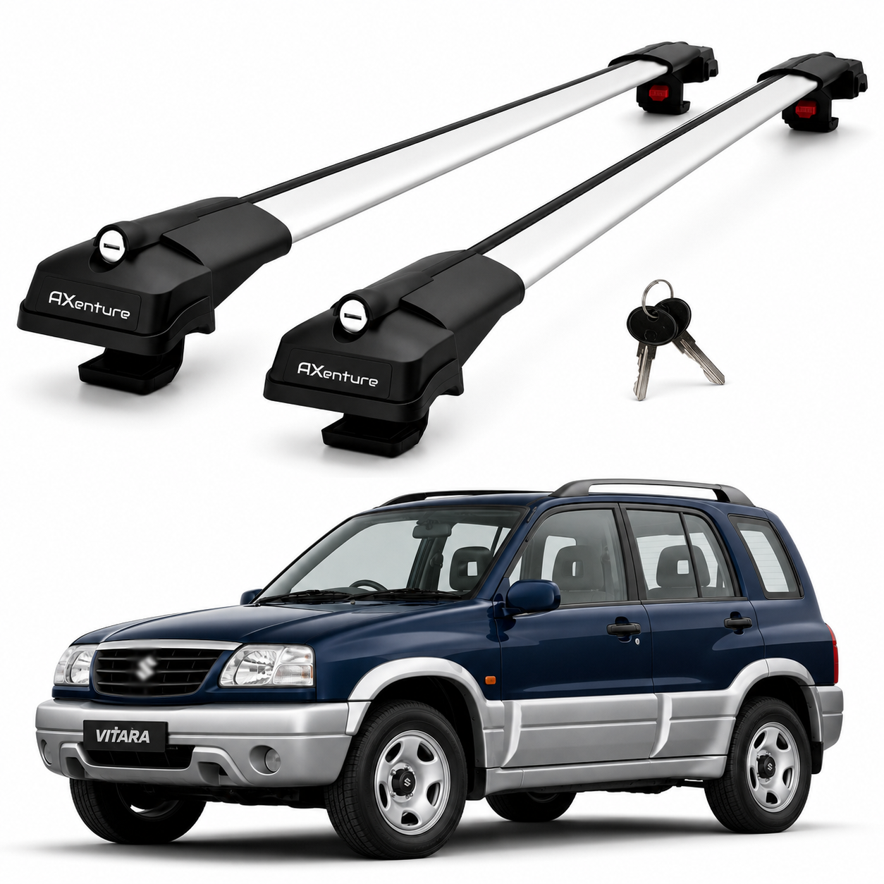 2X Roof Bars for Suzuki Grand Vitara 5 Door 1999–2005 Lockable Roof Rack Grey