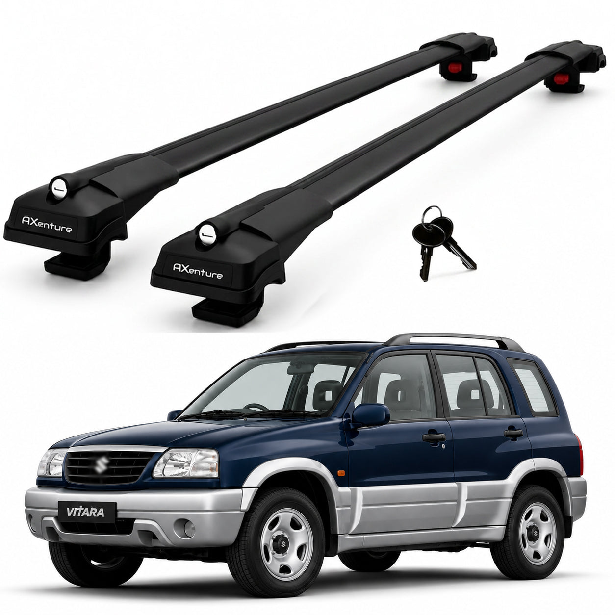 2X Roof Bars for Suzuki Grand Vitara 5 Door 1999–2005 Lockable Roof Rack Black
