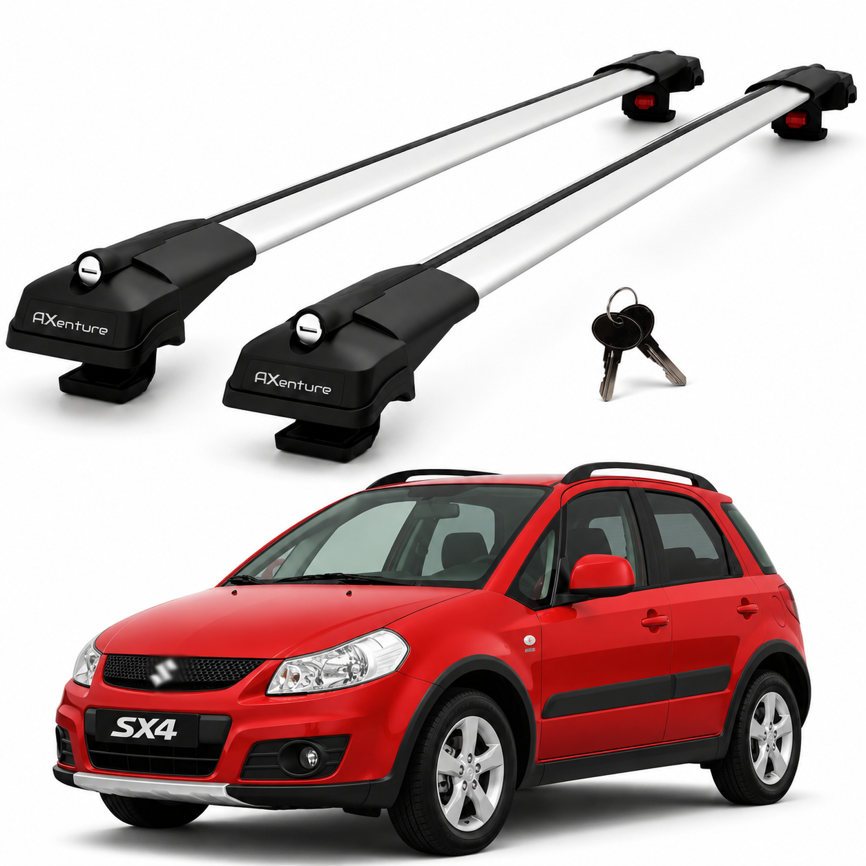 2X Roof Bars for Suzuki Sx4 Crossover 2005-2013 Lockable Roof Rack Grey