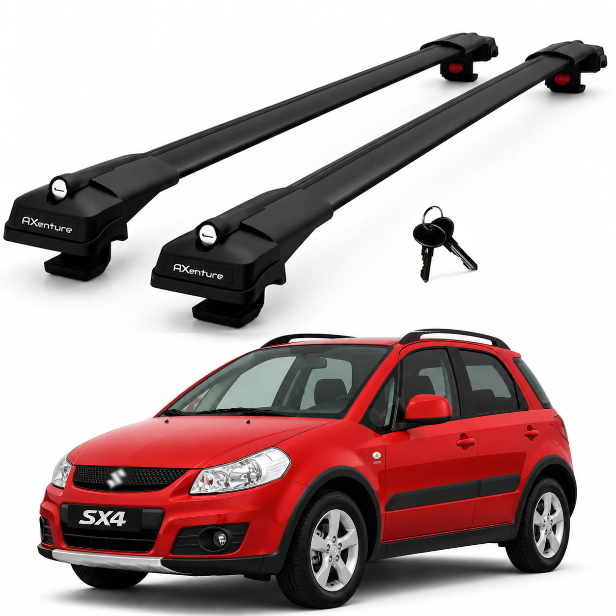 2X Roof Bars for Suzuki Sx4 Crossover 2005-2013 Lockable Roof Rack Black