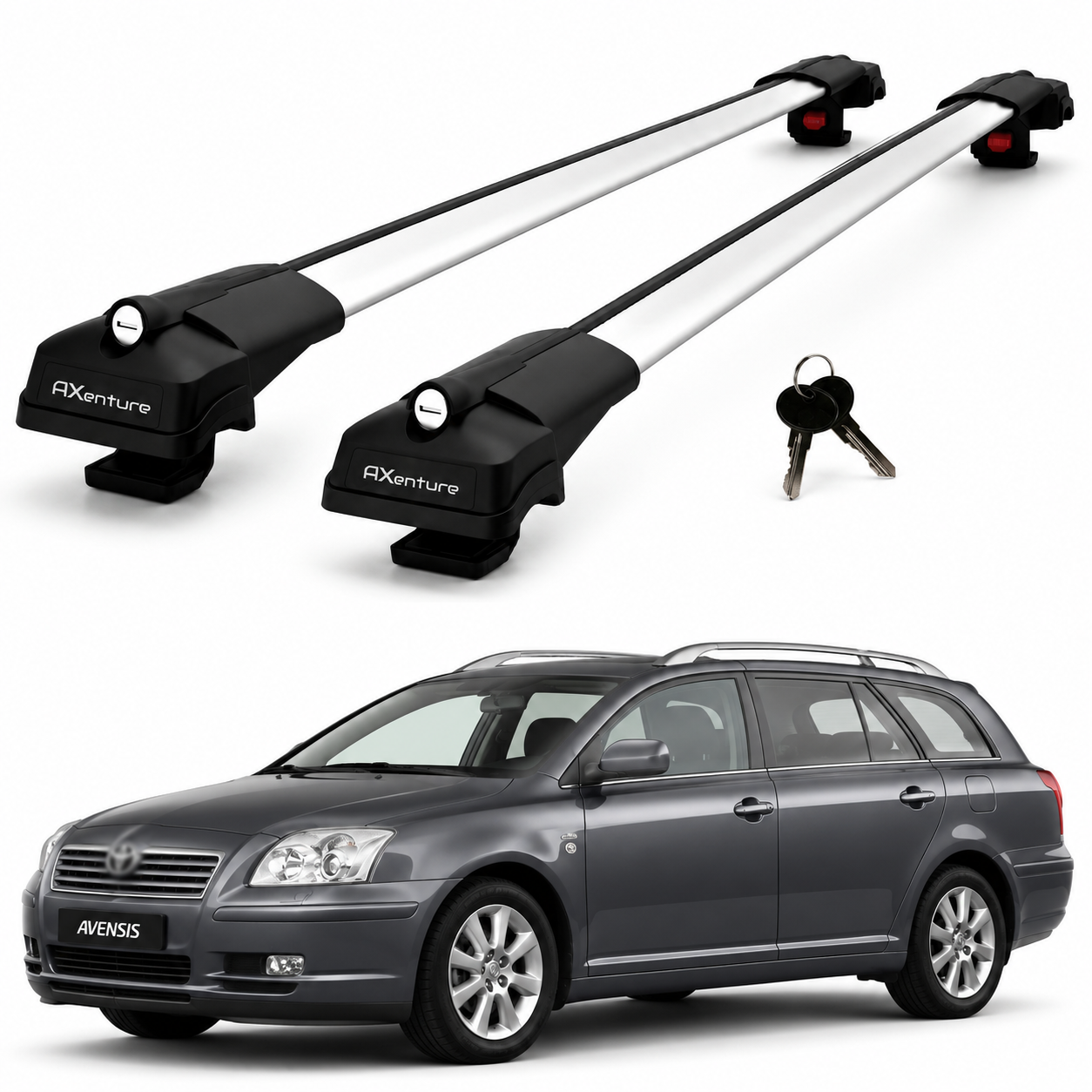 2X Roof Bars for Toyota Avensis 2003-2008 Lockable Roof Rack Cross Bars Grey