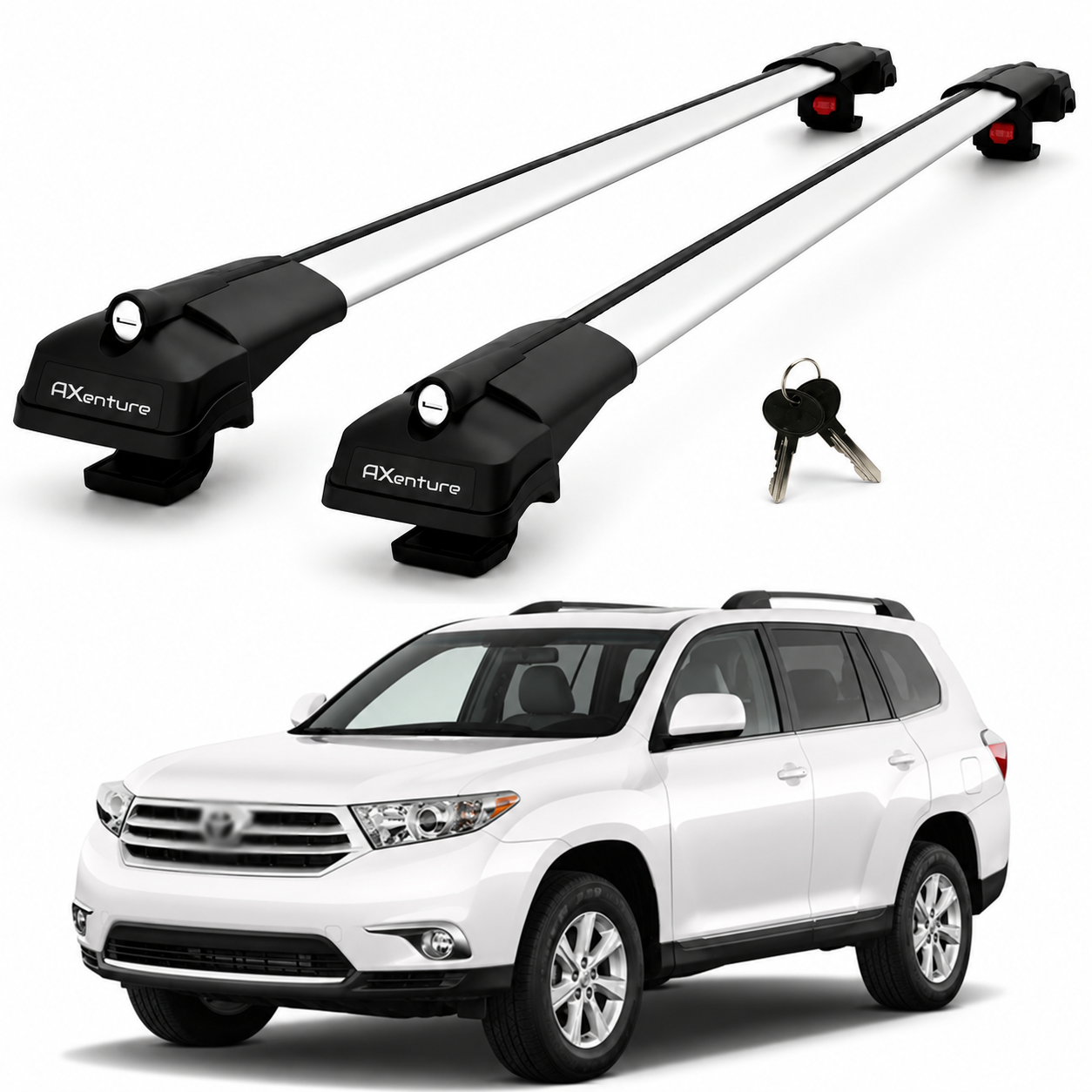 2X Roof Bars for Toyota Highlander Xu40 2008–2013 Lockable Roof Rack Grey