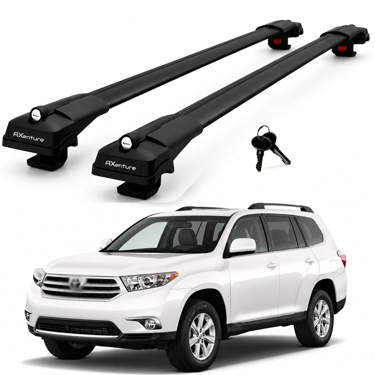 2X Roof Bars for Toyota Highlander Xu40 2008–2013 Lockable Roof Rack Black