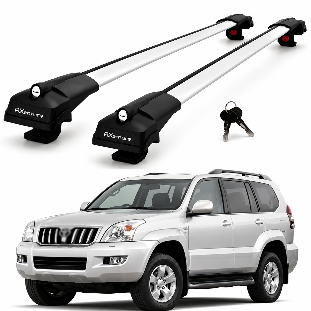 2X Roof Bars for Toyota Land Cruiser J120 2002–2008 Lockable Roof Rack Grey