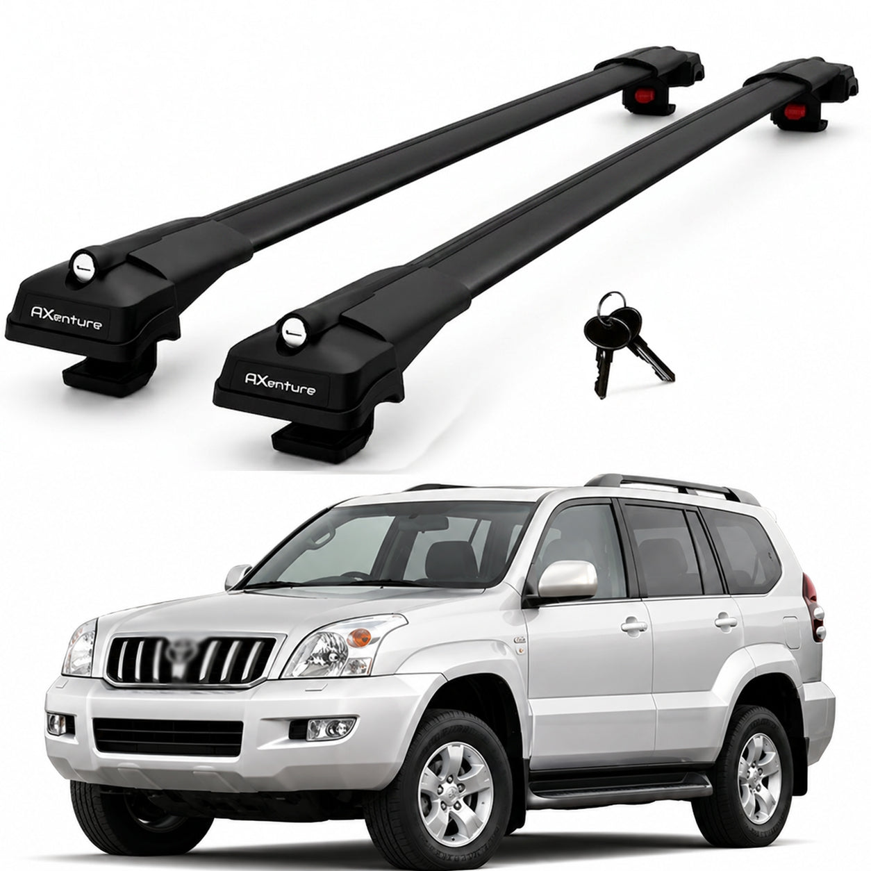 2X Roof Bars for Toyota Land Cruiser J120 2002–2008 Lockable Roof Rack Black